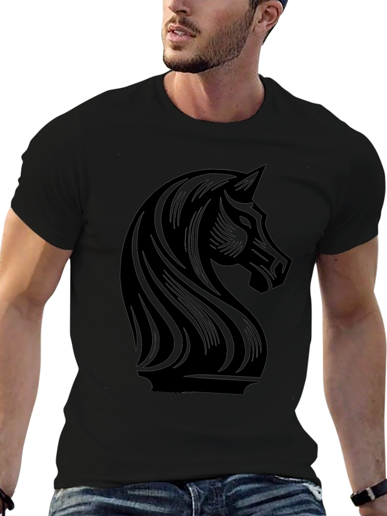 Chess Knight Graphic Tee - Stylish Black T-Shirt
