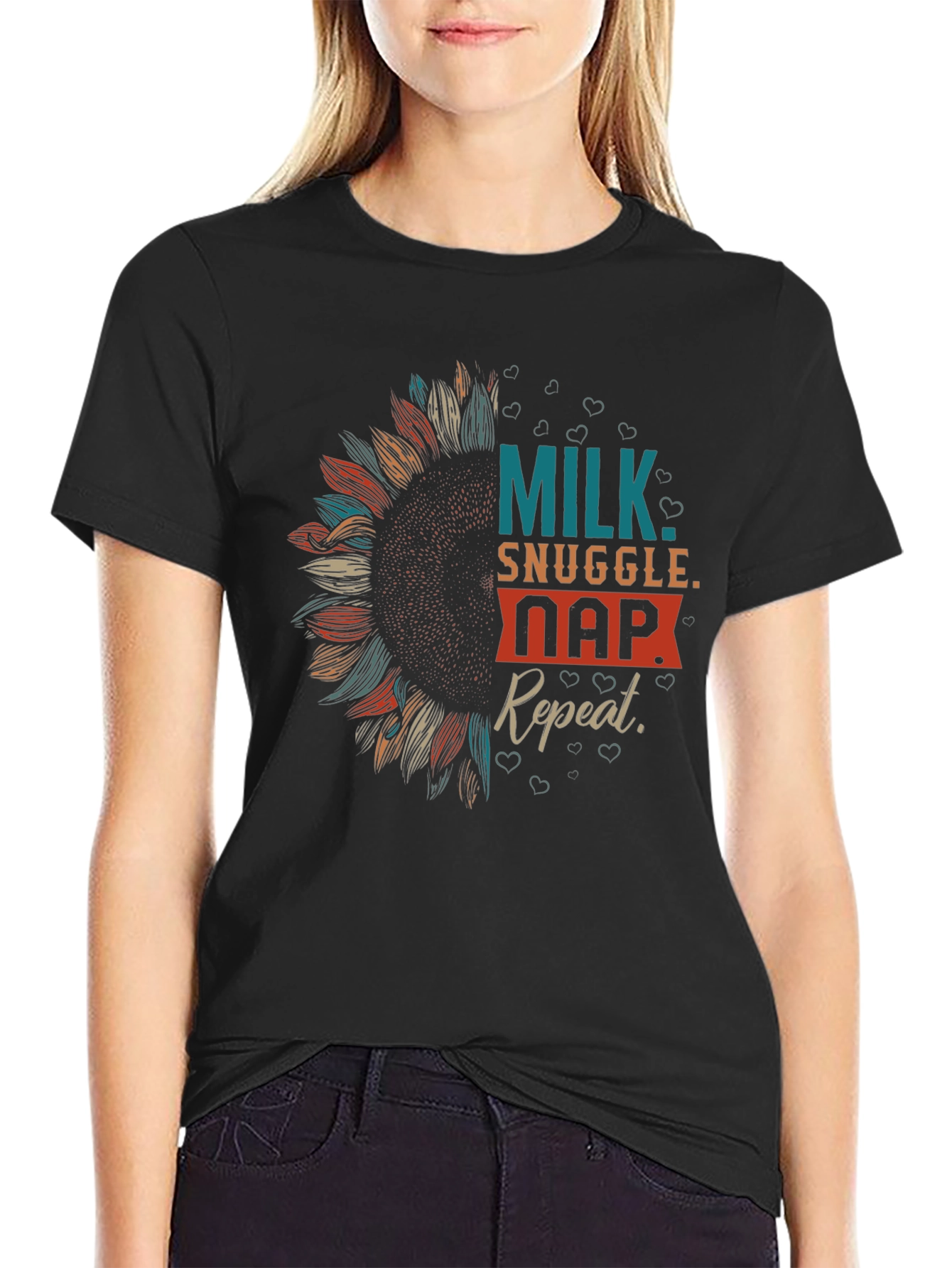 Milk Snuggle Nap Repeat Sunflower Tee