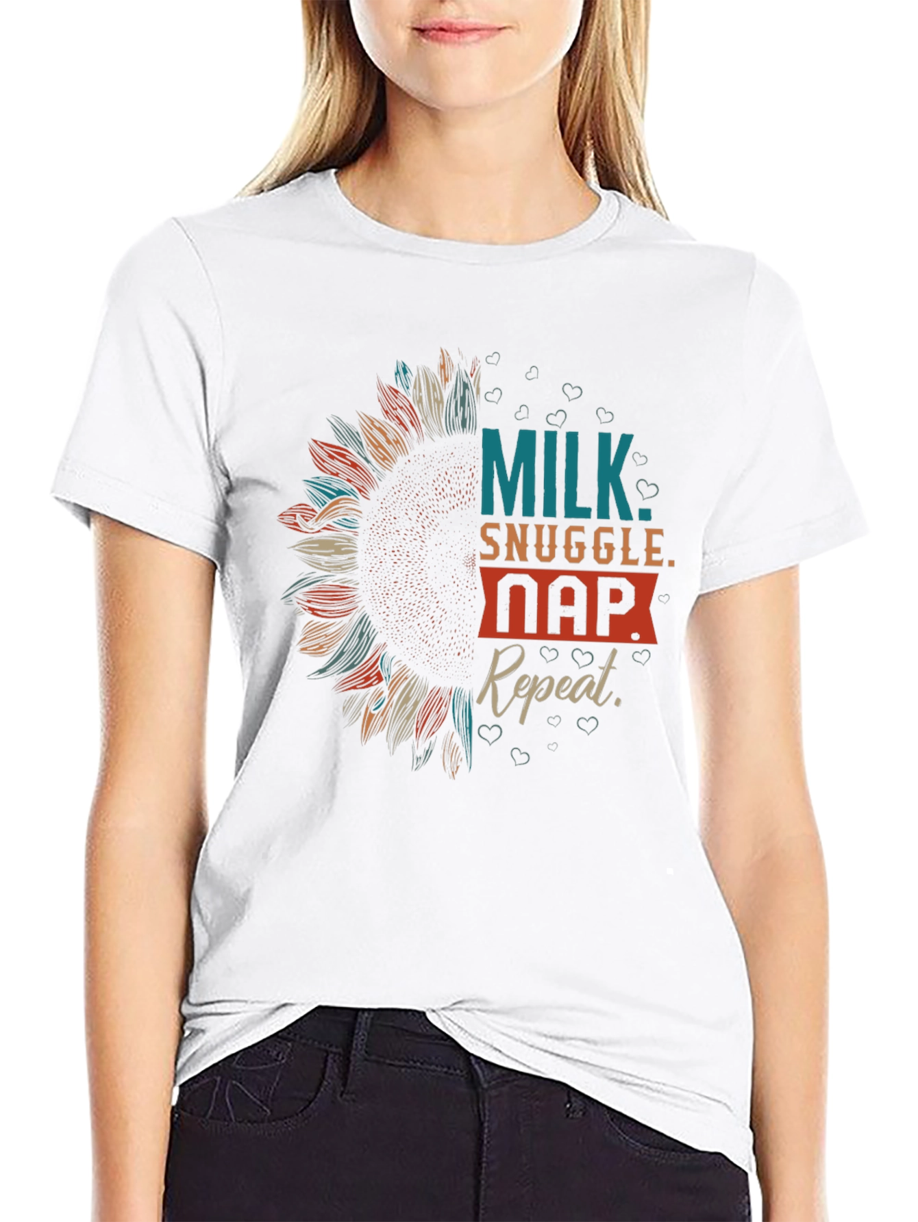 Milk Snuggle Nap Repeat Sunflower Tee