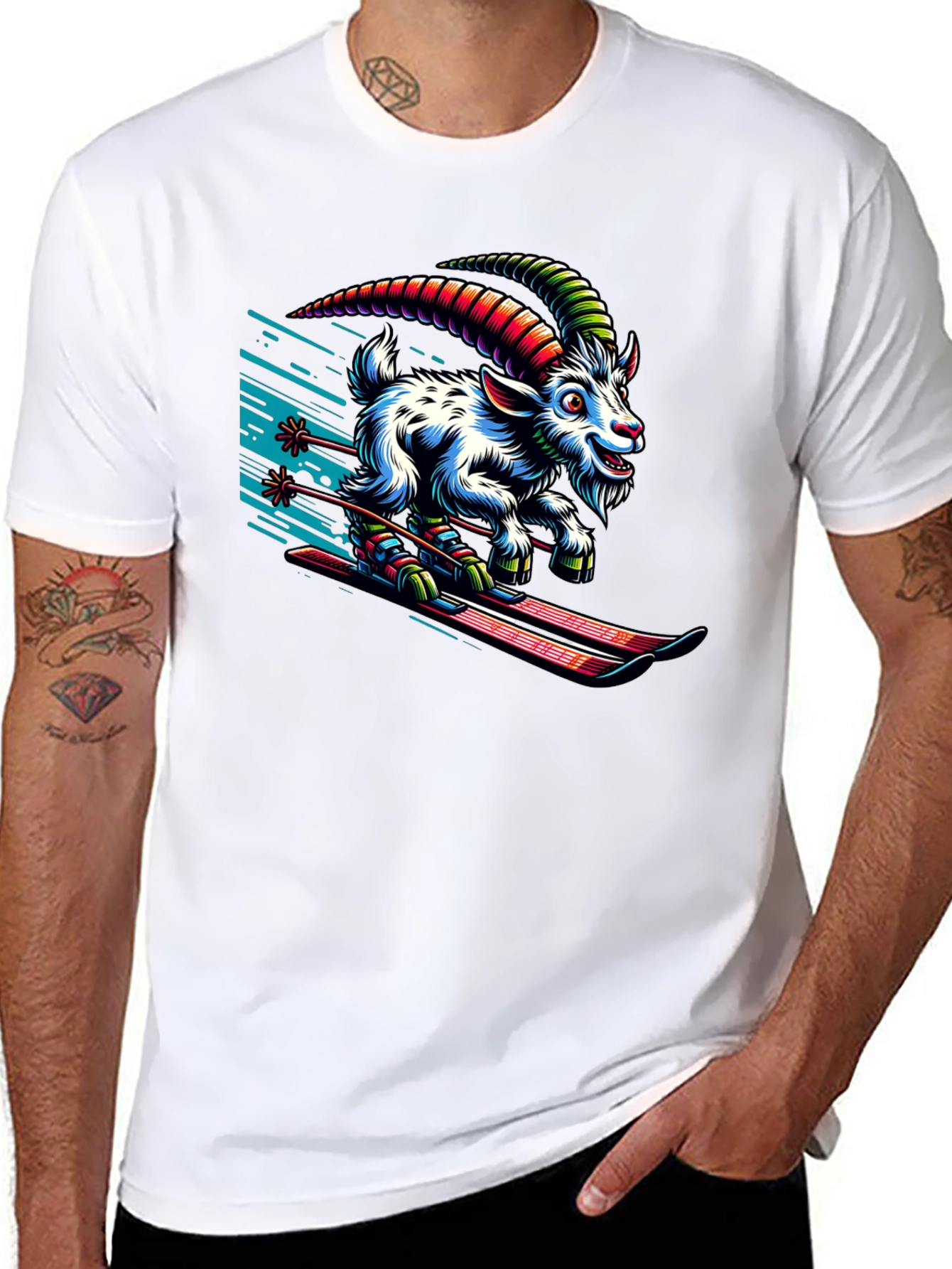 Skiing Goat Graphic Tee - Unique Design