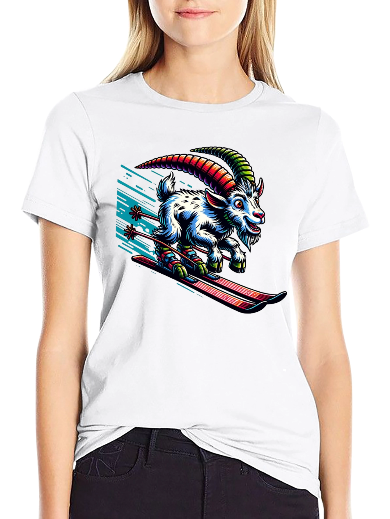 Skiing Goat Graphic Tee - Unique Design