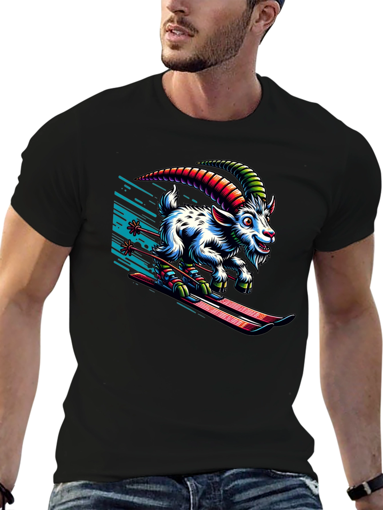 Skiing Goat Graphic Tee - Unique Design