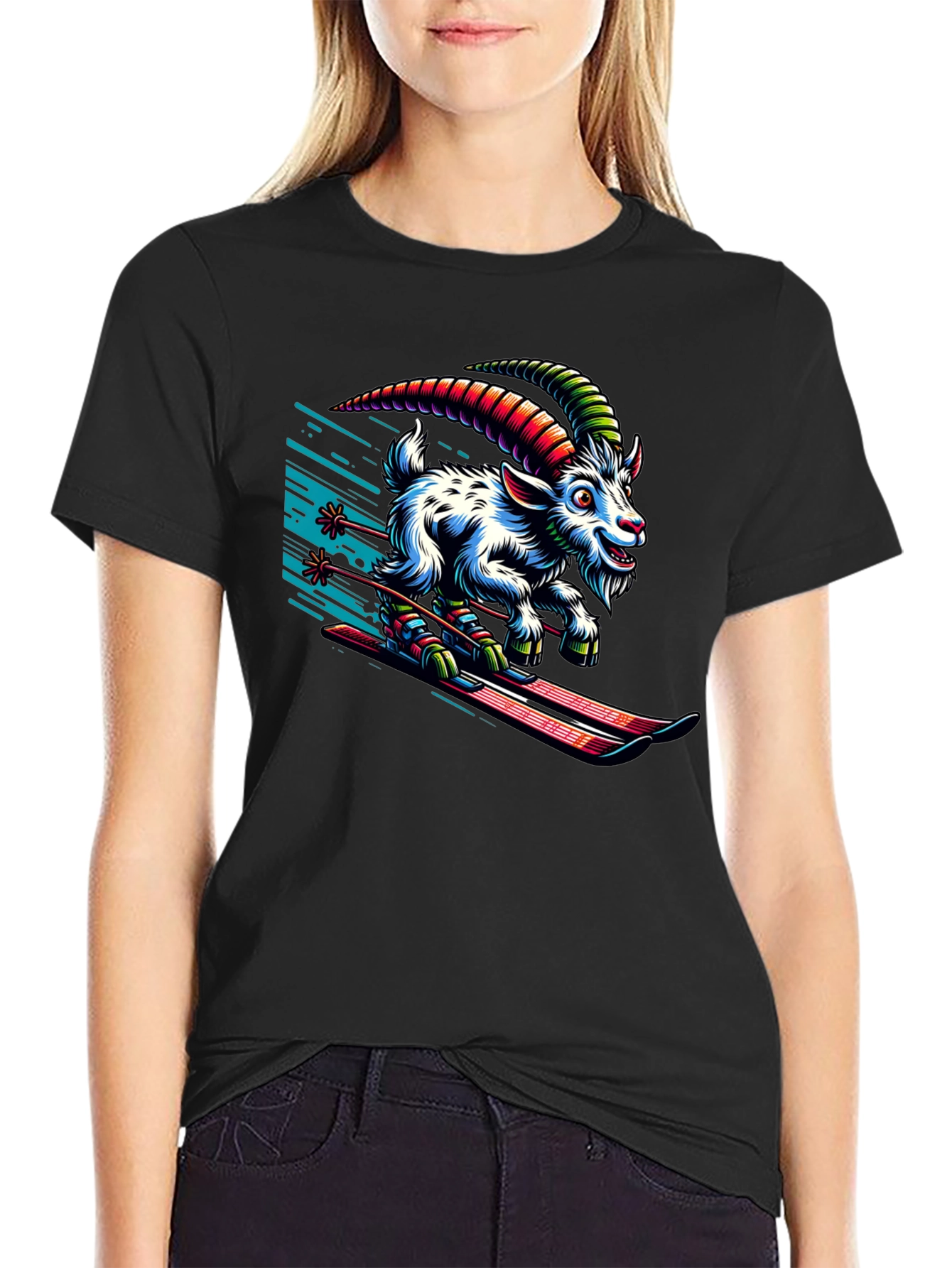 Skiing Goat Graphic Tee - Unique Design