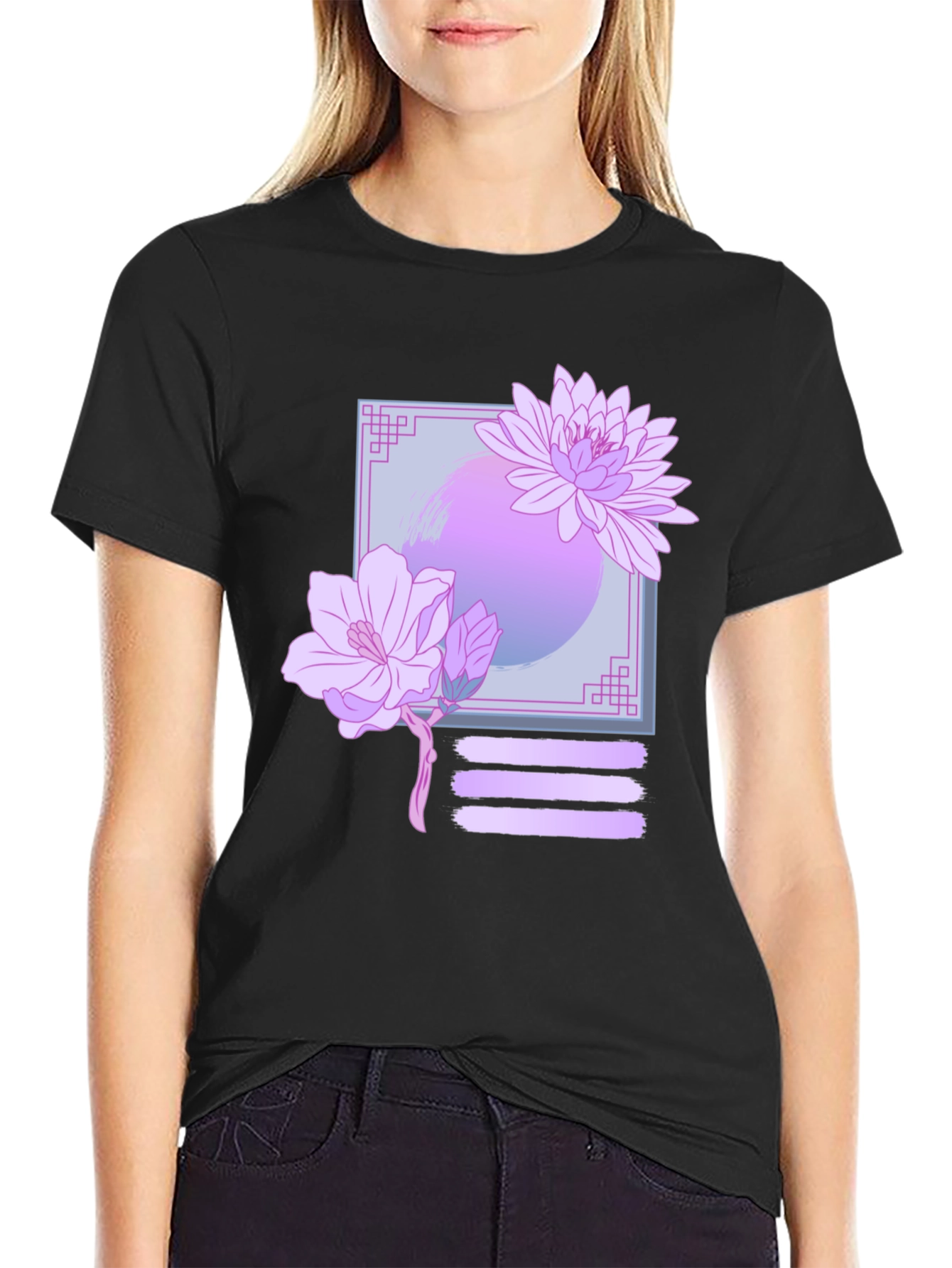 Floral Graphic Print Black T-Shirt