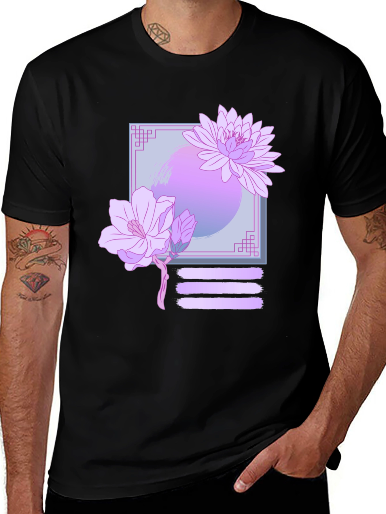 Floral Graphic Print Black T-Shirt
