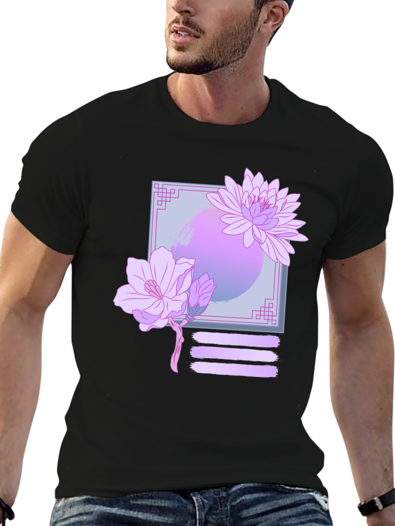 Floral Graphic Print Black T-Shirt