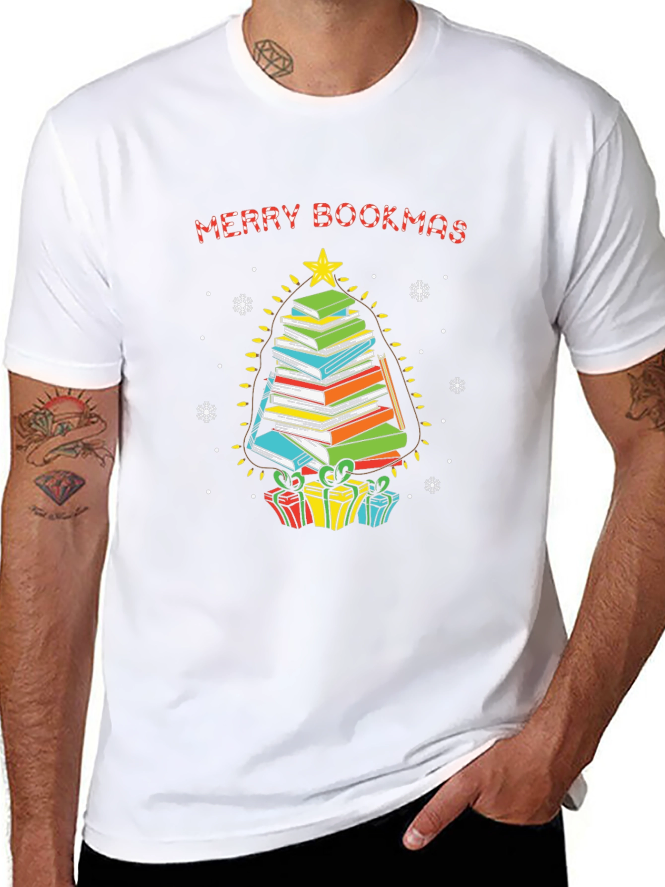 Merry Bookmas T-Shirt - Stacked Book Christmas Tree