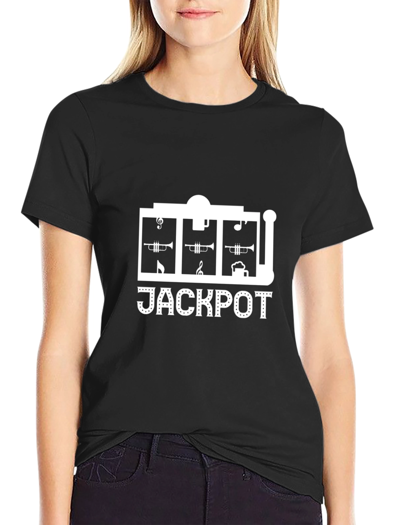 Jackpot Trumpet Slot Machine Black T-Shirt