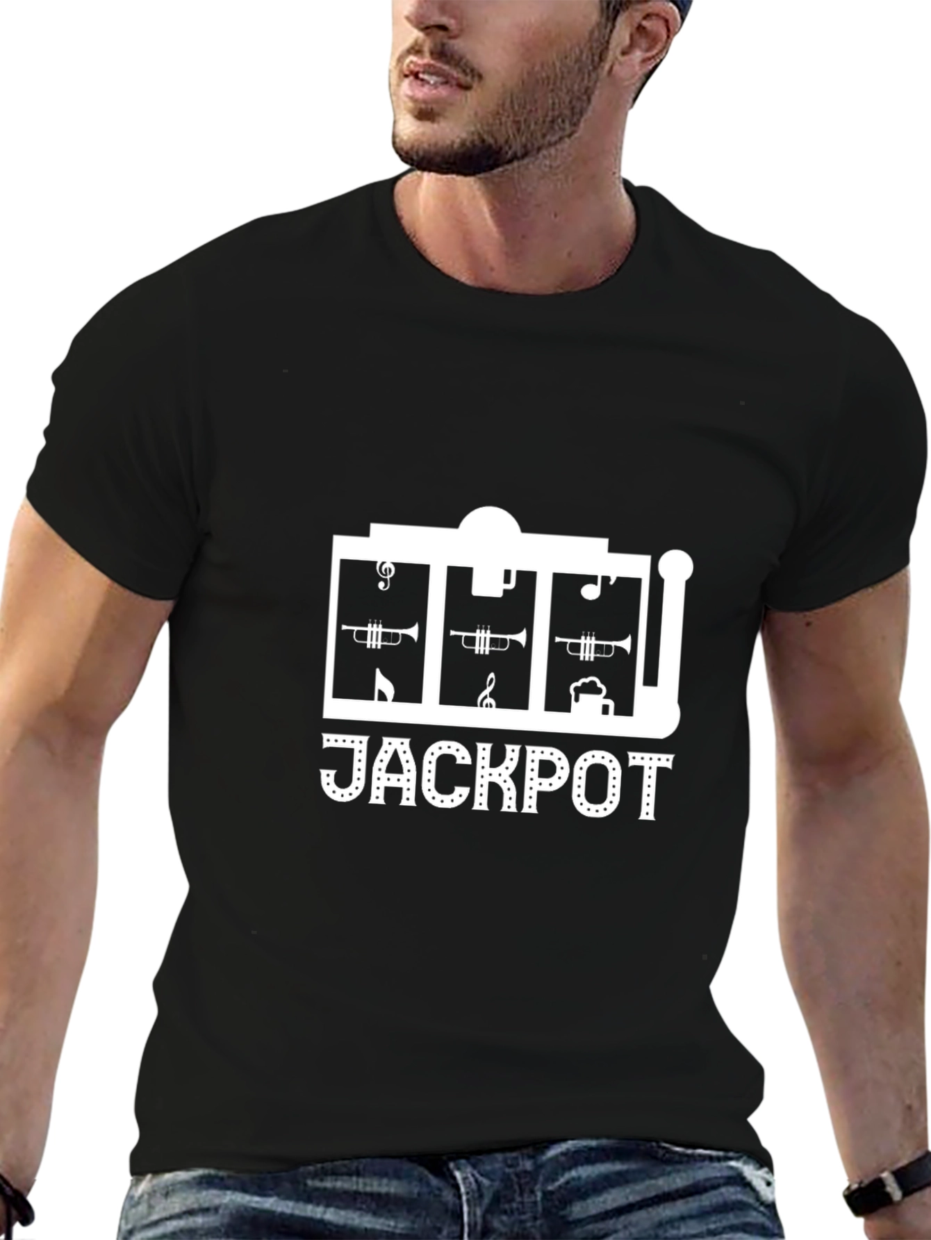 Jackpot Trumpet Slot Machine Black T-Shirt