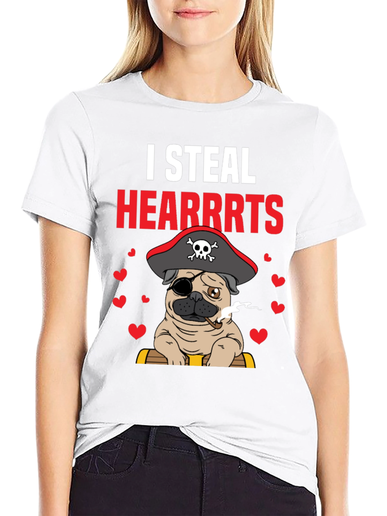 Pirate Pug Steal Hearts T-Shirt – Funny Dog Lover Tee