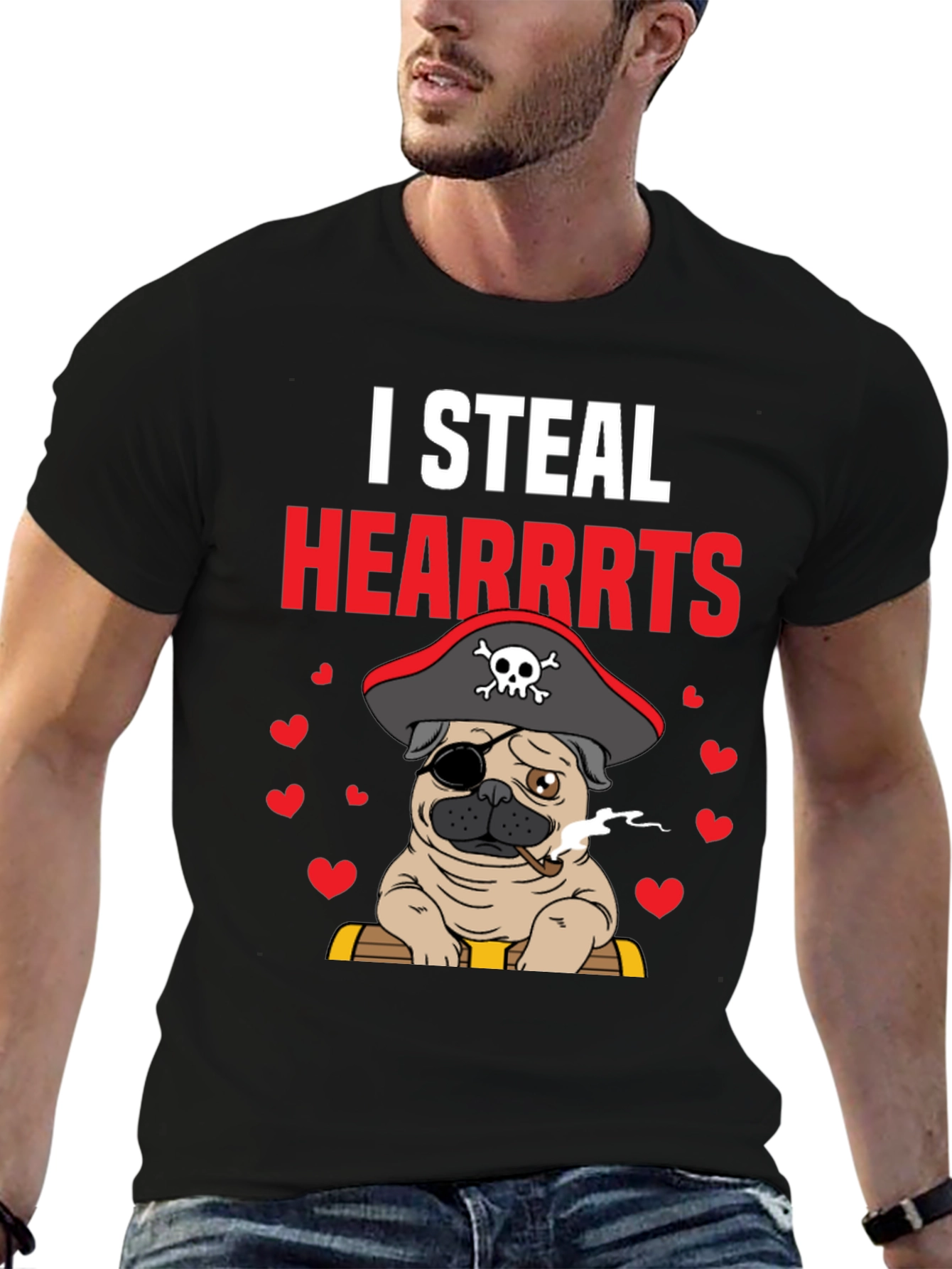 Pirate Pug Steal Hearts T-Shirt – Funny Dog Lover Tee