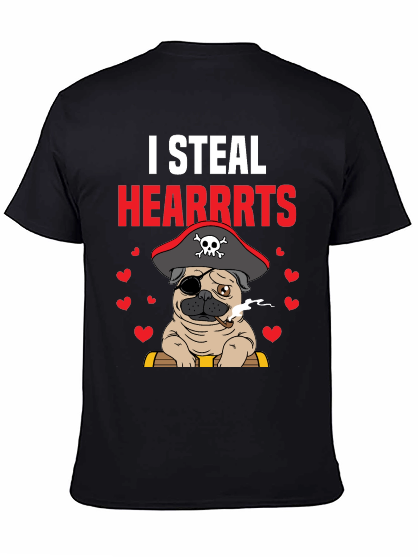 Pirate Pug Steal Hearts T-Shirt – Funny Dog Lover Tee