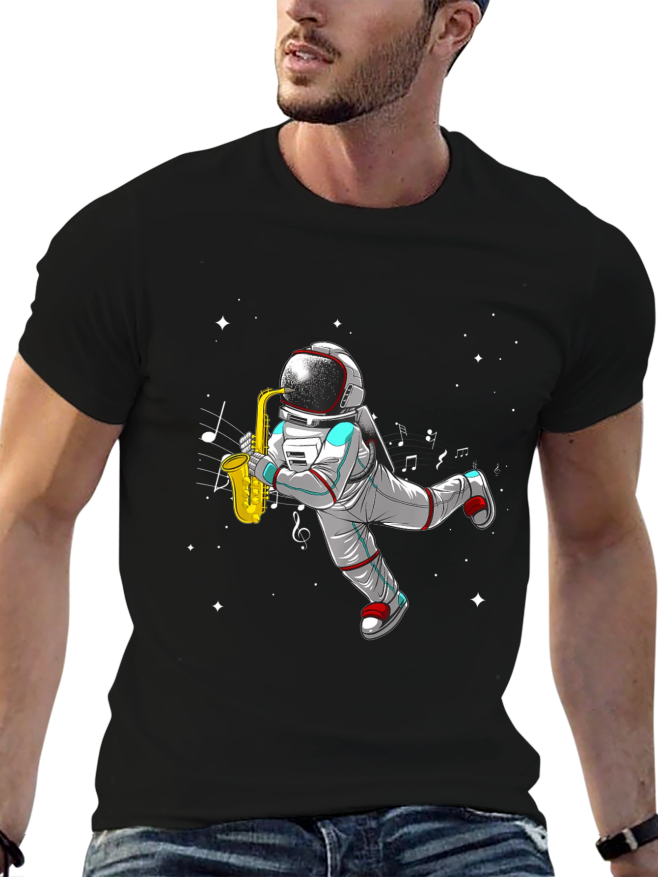 Astronaut Saxophone T-Shirt - Space Musician Tee