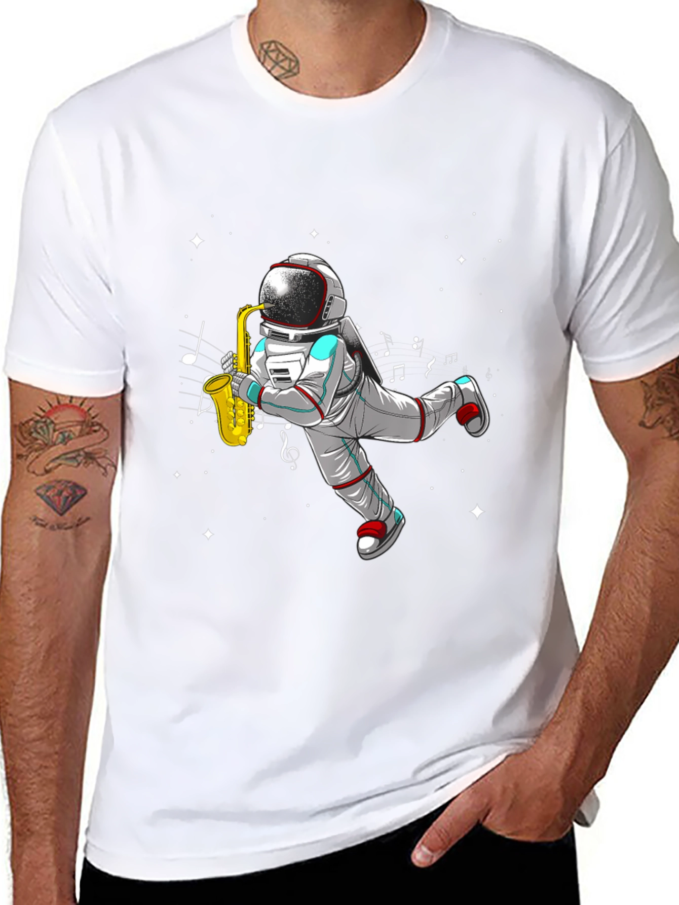 Astronaut Saxophone T-Shirt - Space Musician Tee