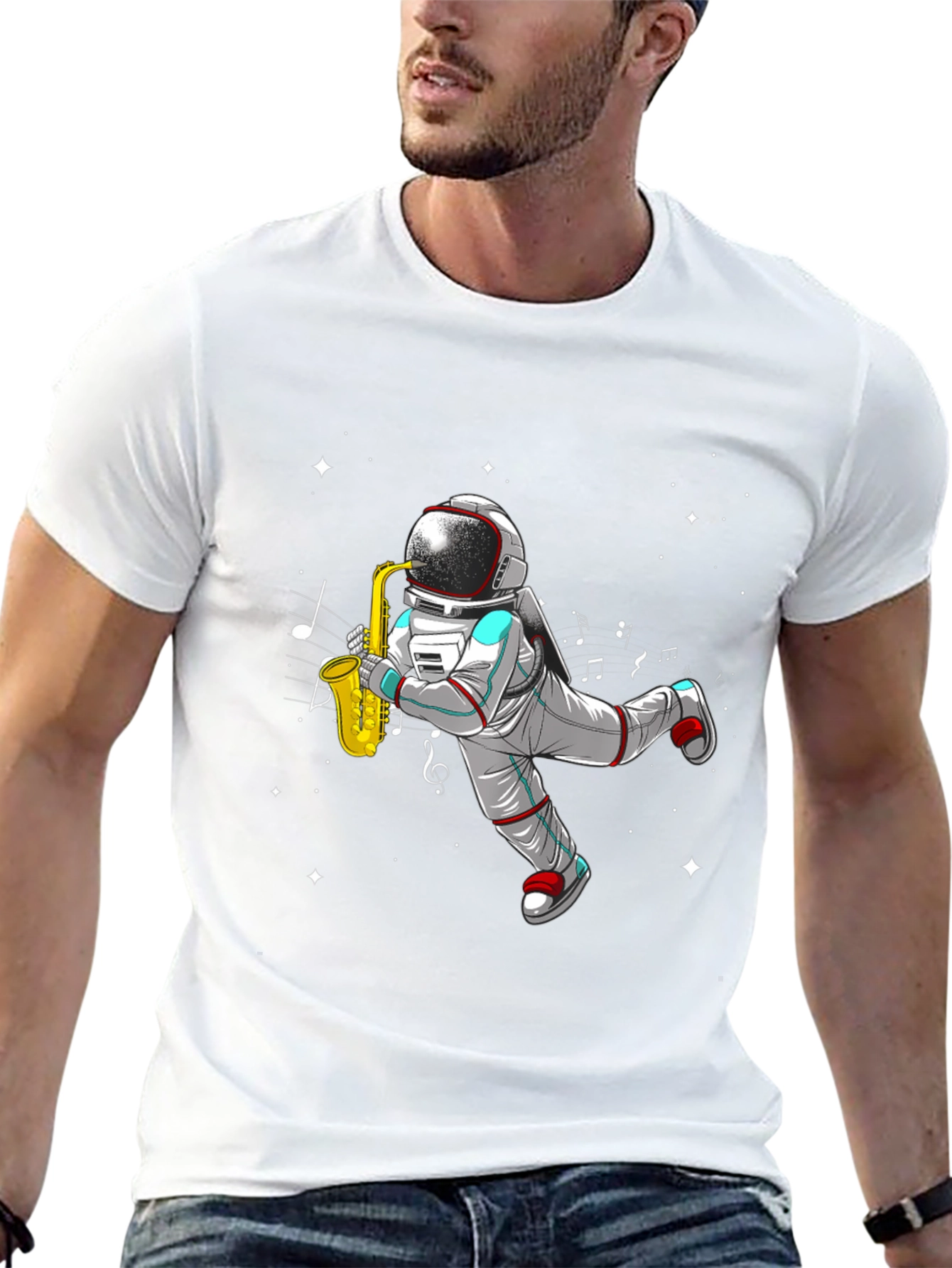 Astronaut Saxophone T-Shirt - Space Musician Tee