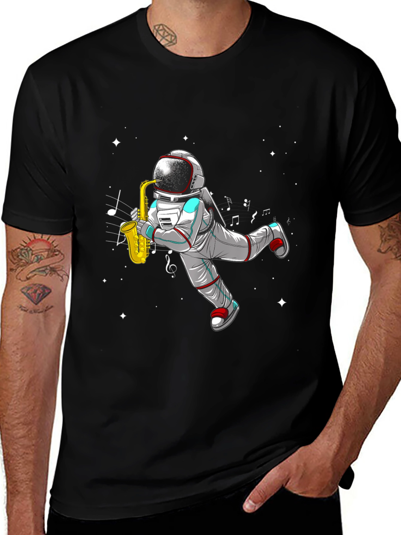 Astronaut Saxophone T-Shirt - Space Musician Tee