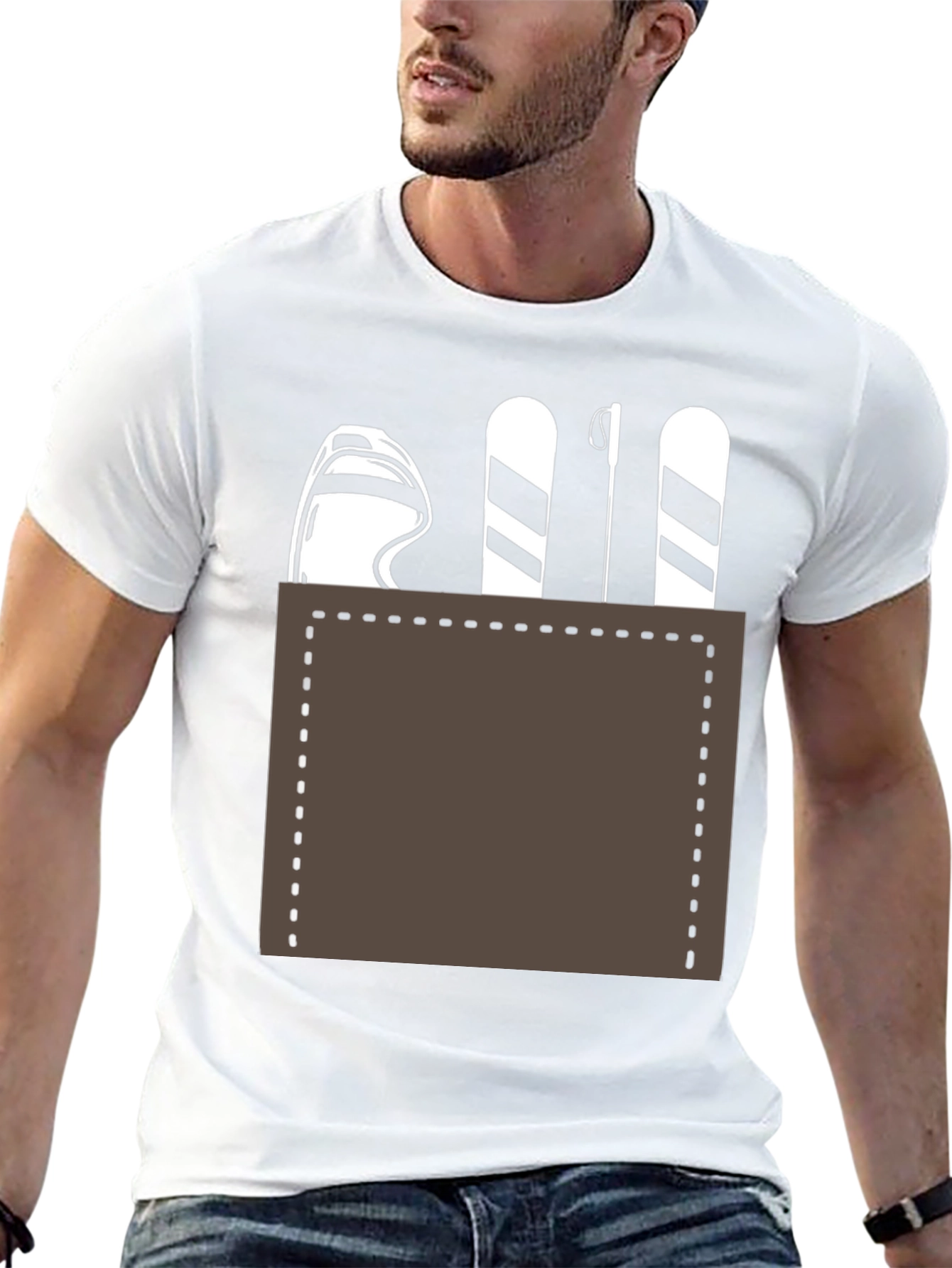 Skiing Pocket Graphic Tee - Black Cotton Blend
