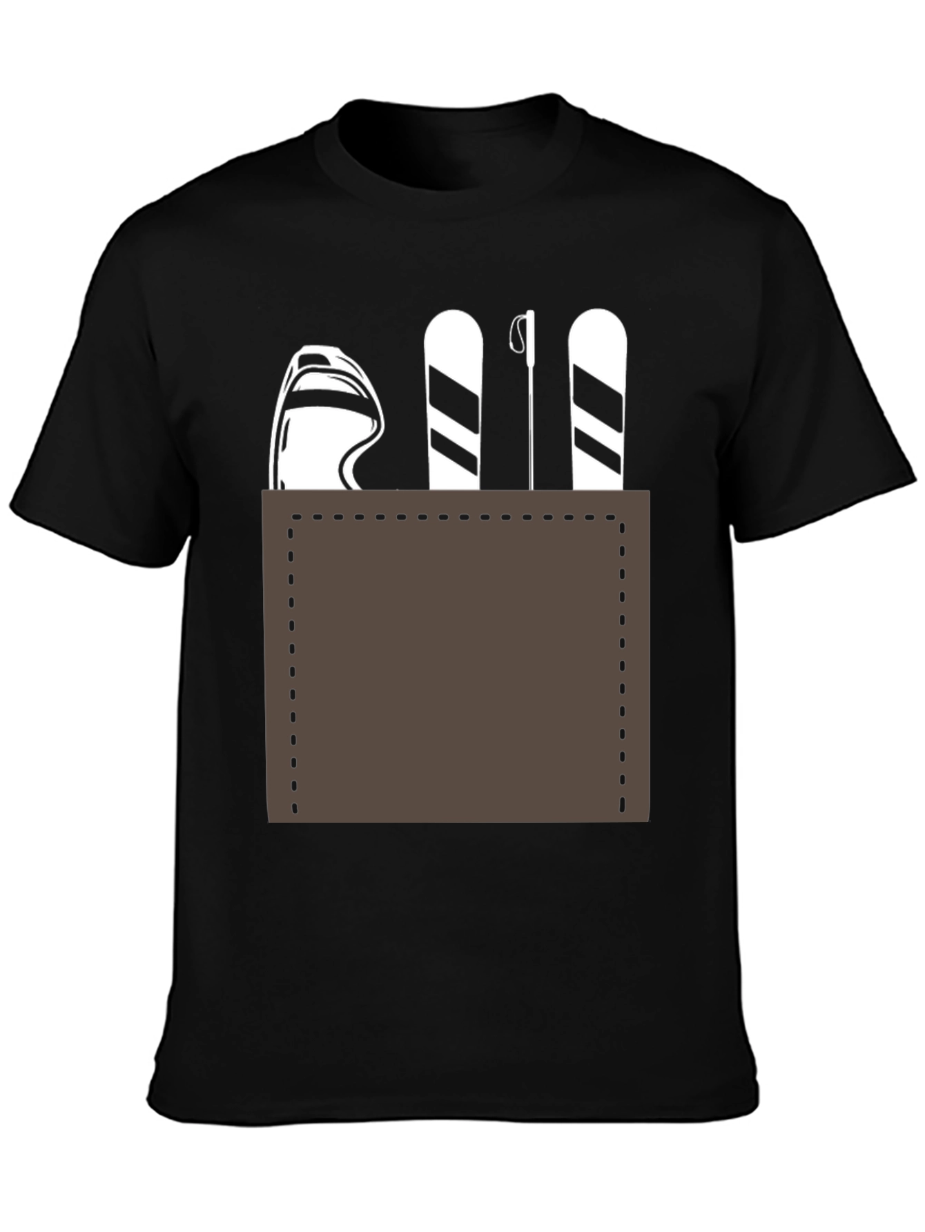 Skiing Pocket Graphic Tee - Black Cotton Blend