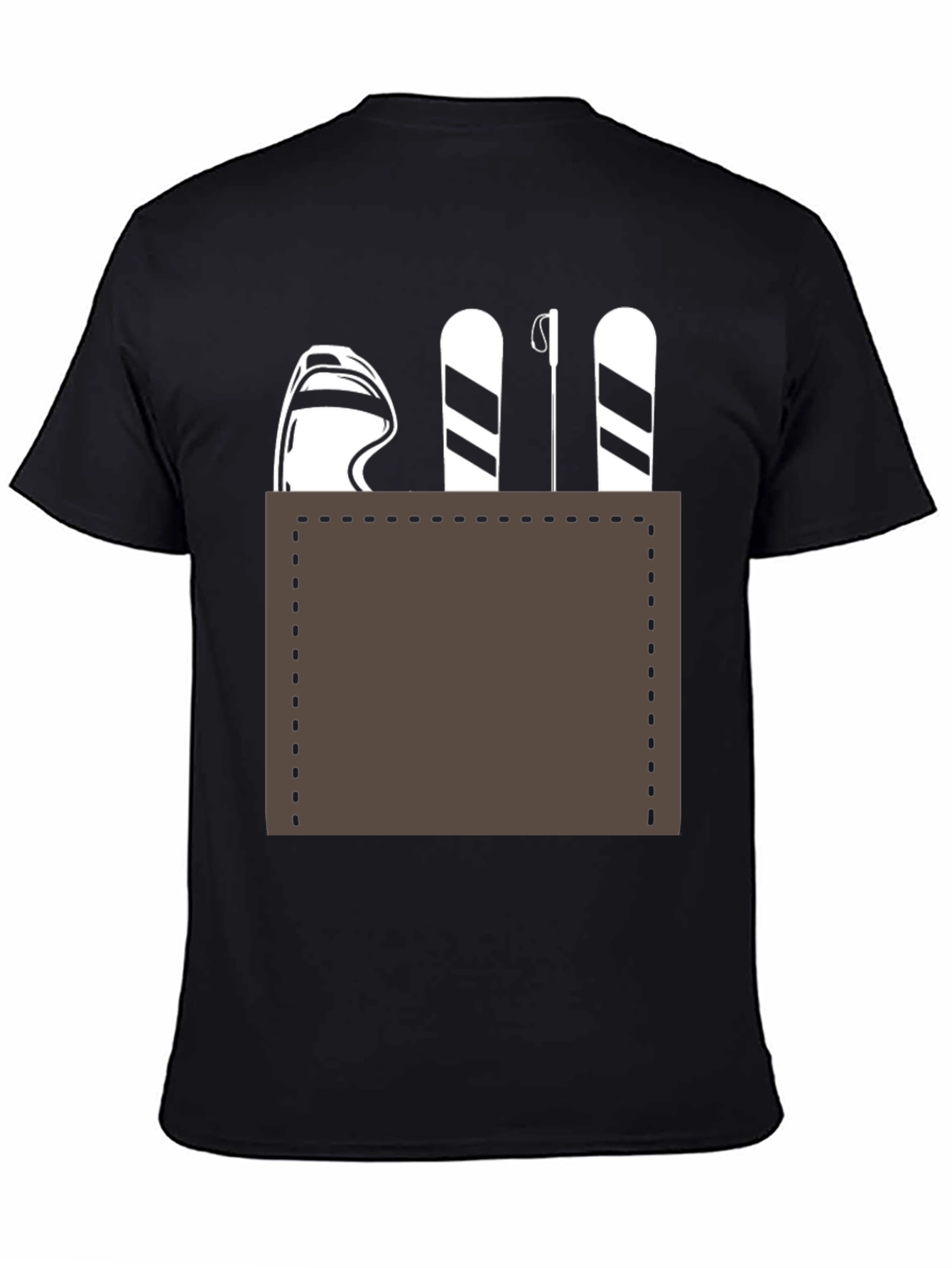 Skiing Pocket Graphic Tee - Black Cotton Blend