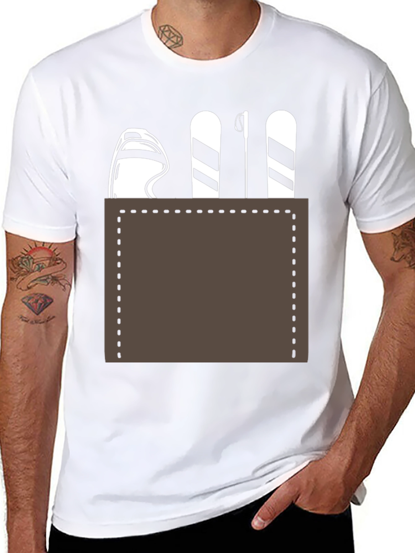 Skiing Pocket Graphic Tee - Black Cotton Blend