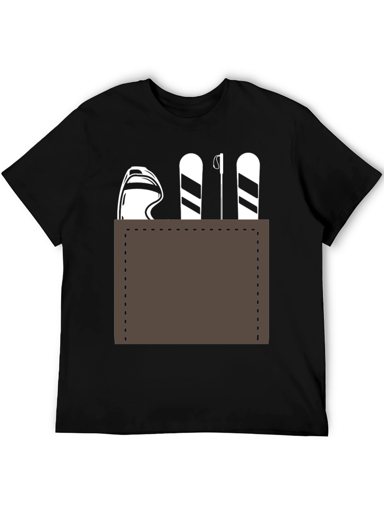 Skiing Pocket Graphic Tee - Black Cotton Blend