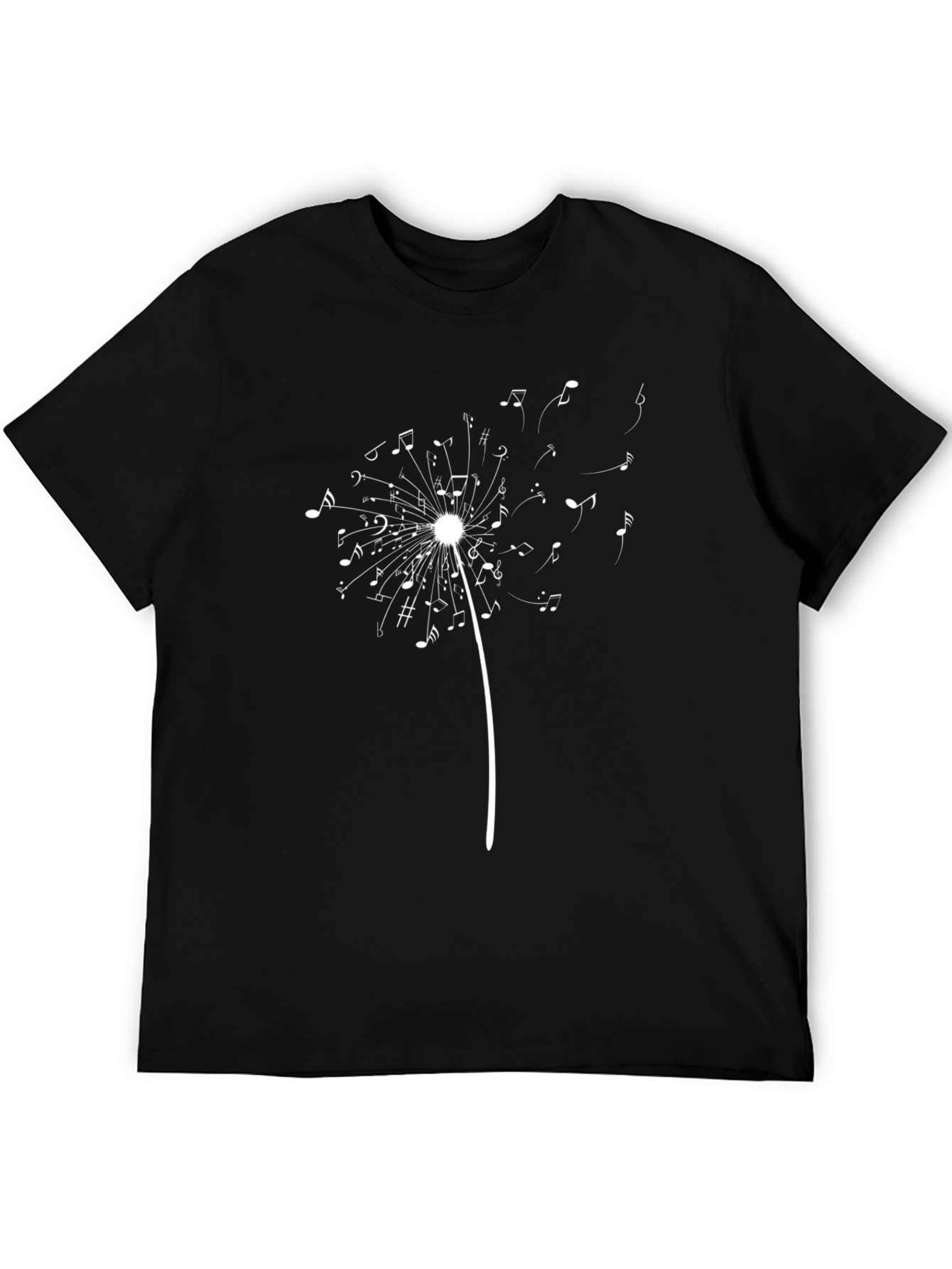 Musical Dandelion Graphic Tee - Black Cotton T-Shirt