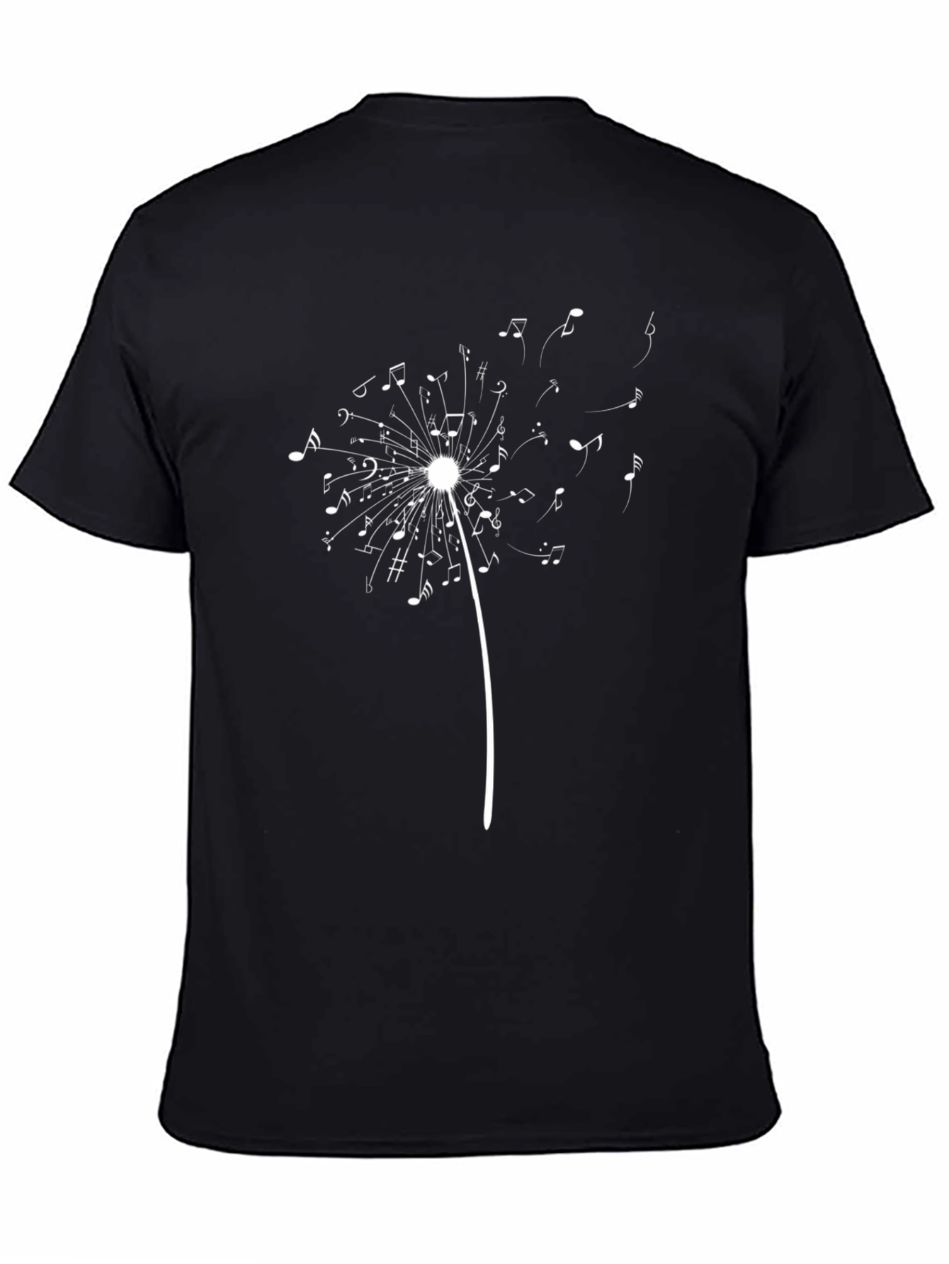 Musical Dandelion Graphic Tee - Black Cotton T-Shirt