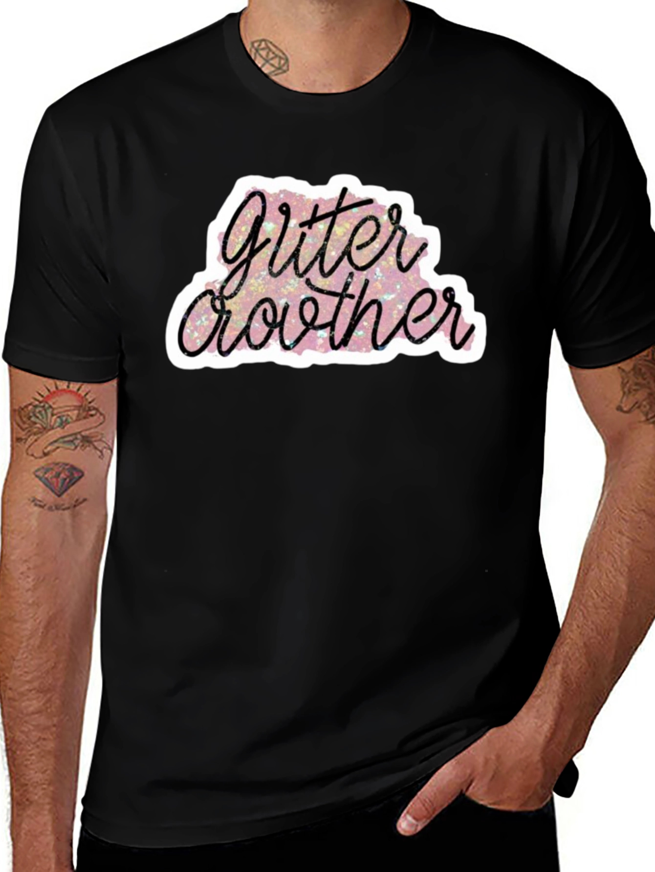Glitter Brother Black T-Shirt - Sparkly Fun Design