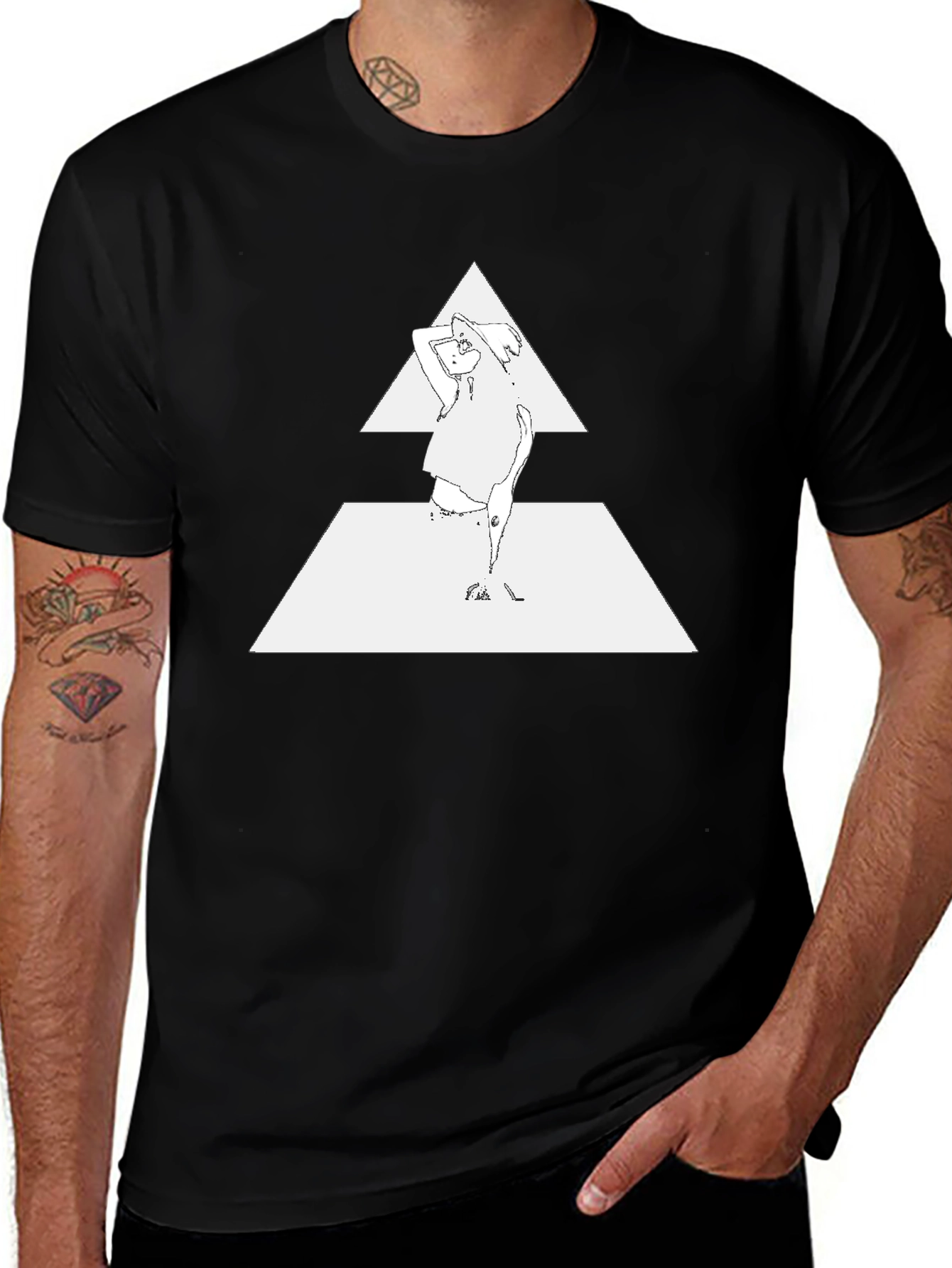 Abstract Triangle Graphic Tee - Modern Black T-Shirt
