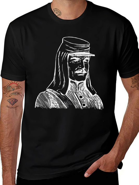 Vintage Officer Graphic Tee - Black Cotton Blend