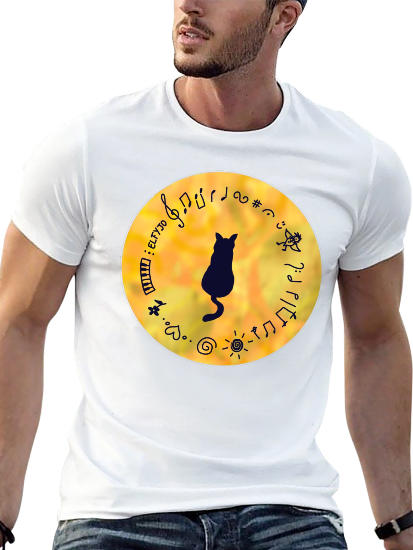 Cat Musician Black T-Shirt