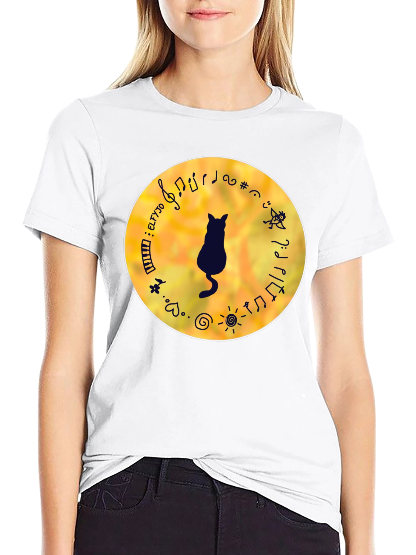 Cat Musician Black T-Shirt
