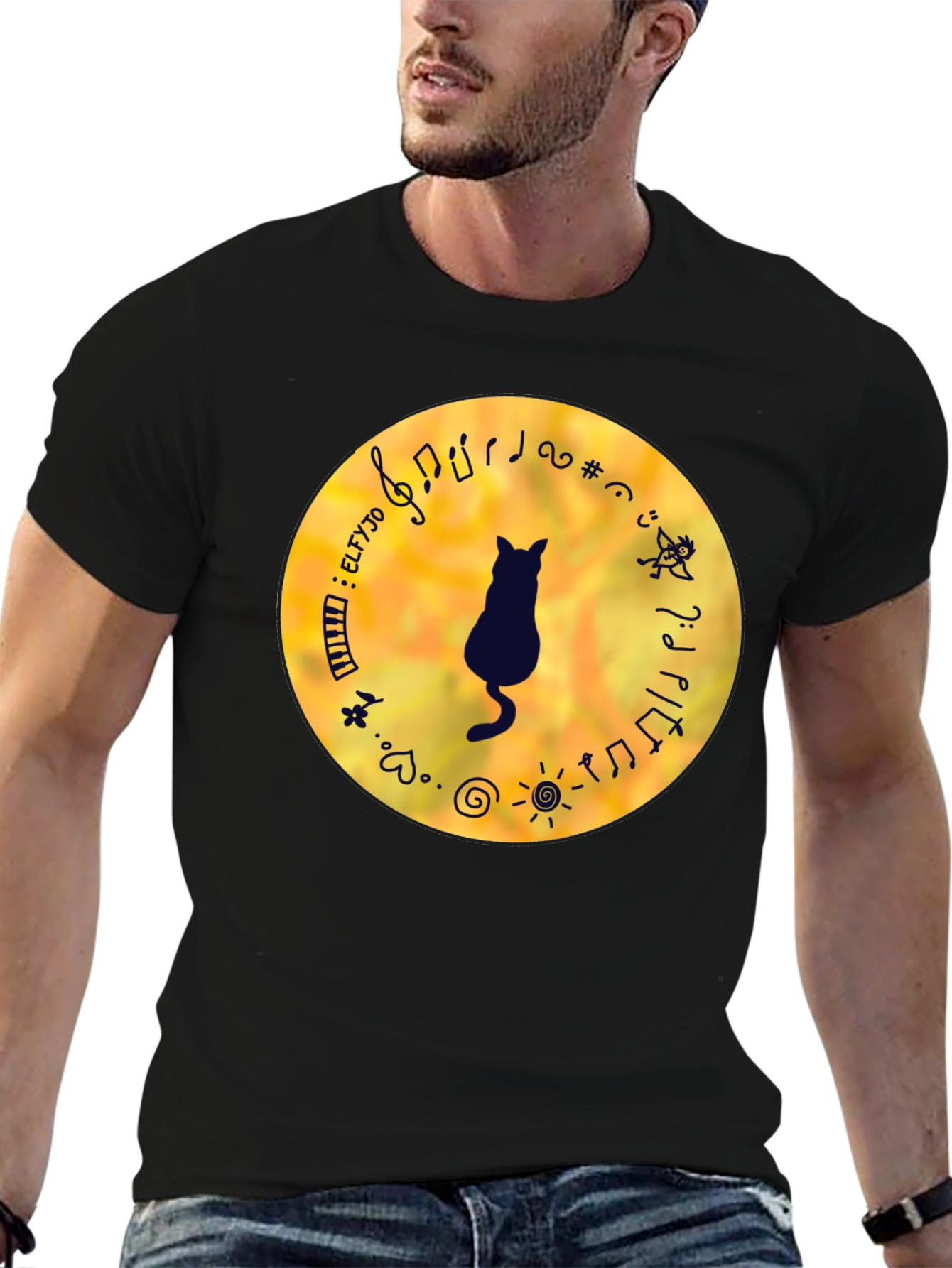 Cat Musician Black T-Shirt
