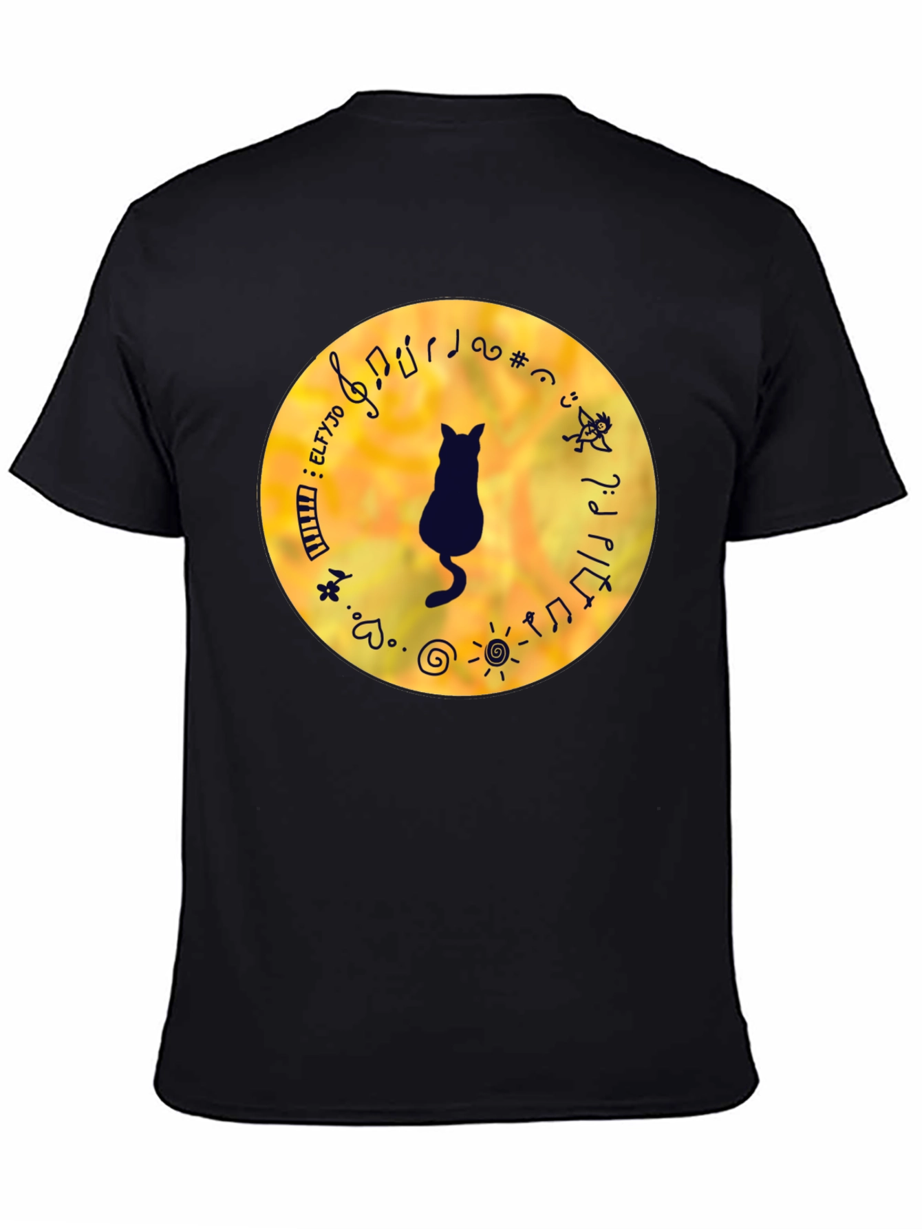 Cat Musician Black T-Shirt