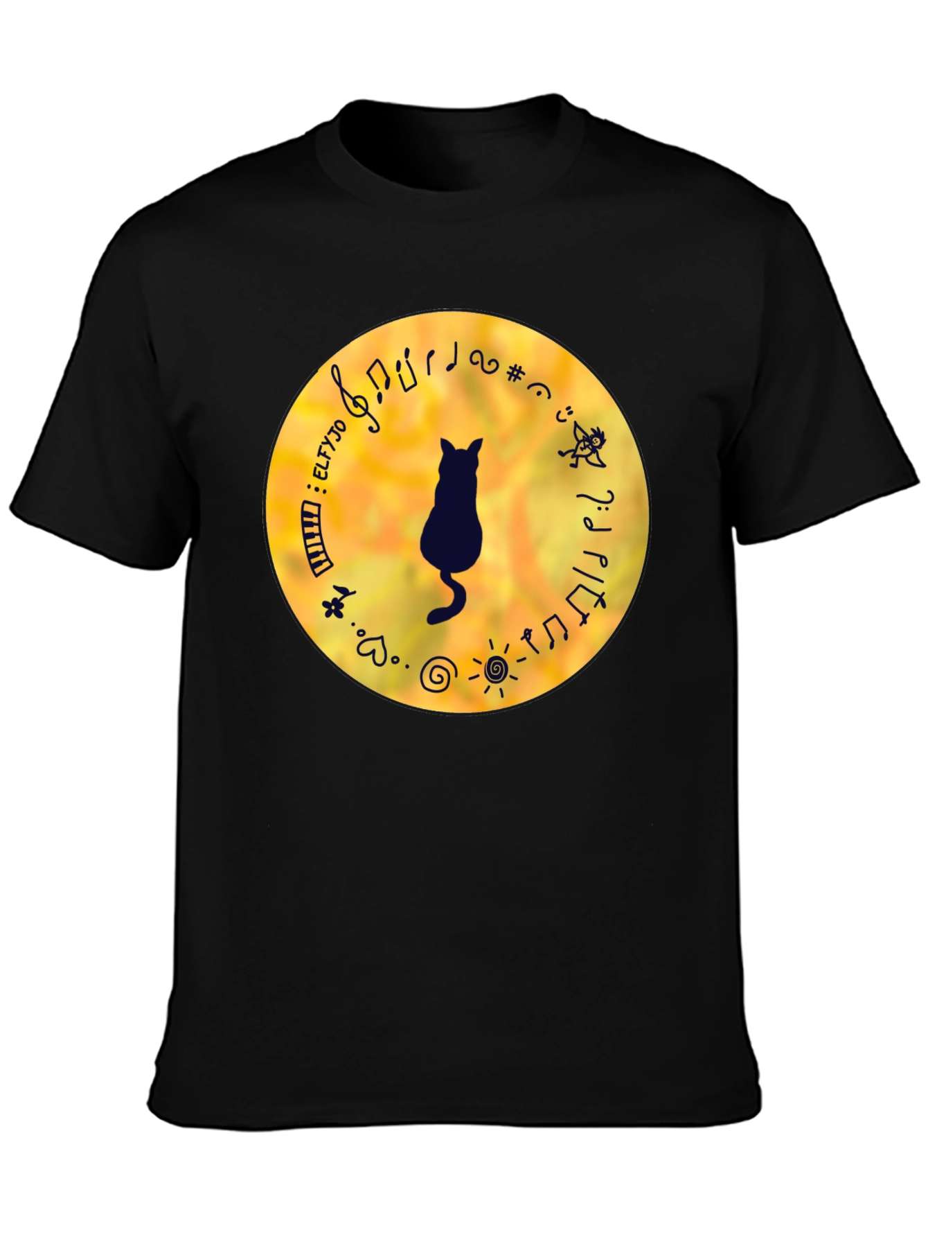 Cat Musician Black T-Shirt