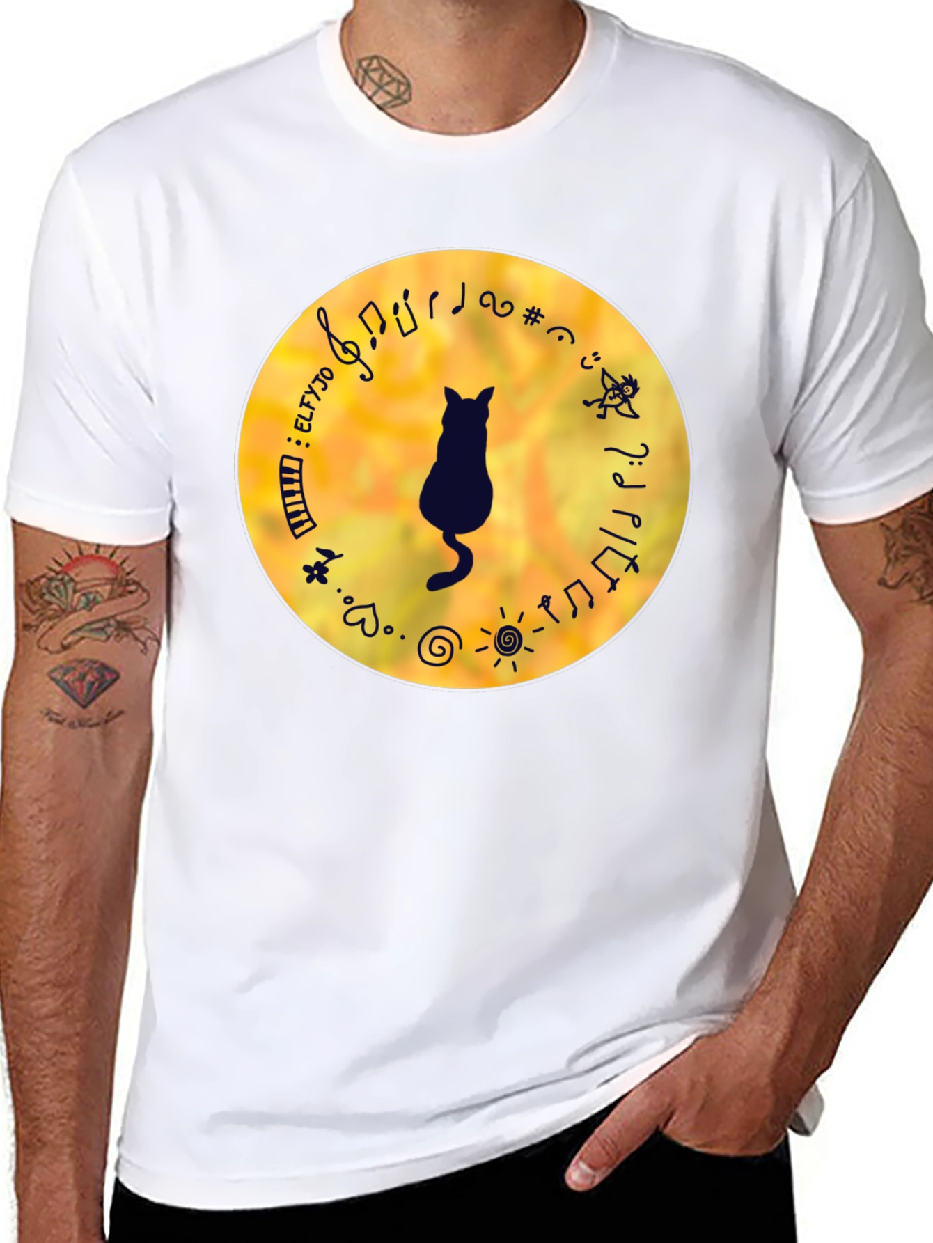 Cat Musician Black T-Shirt