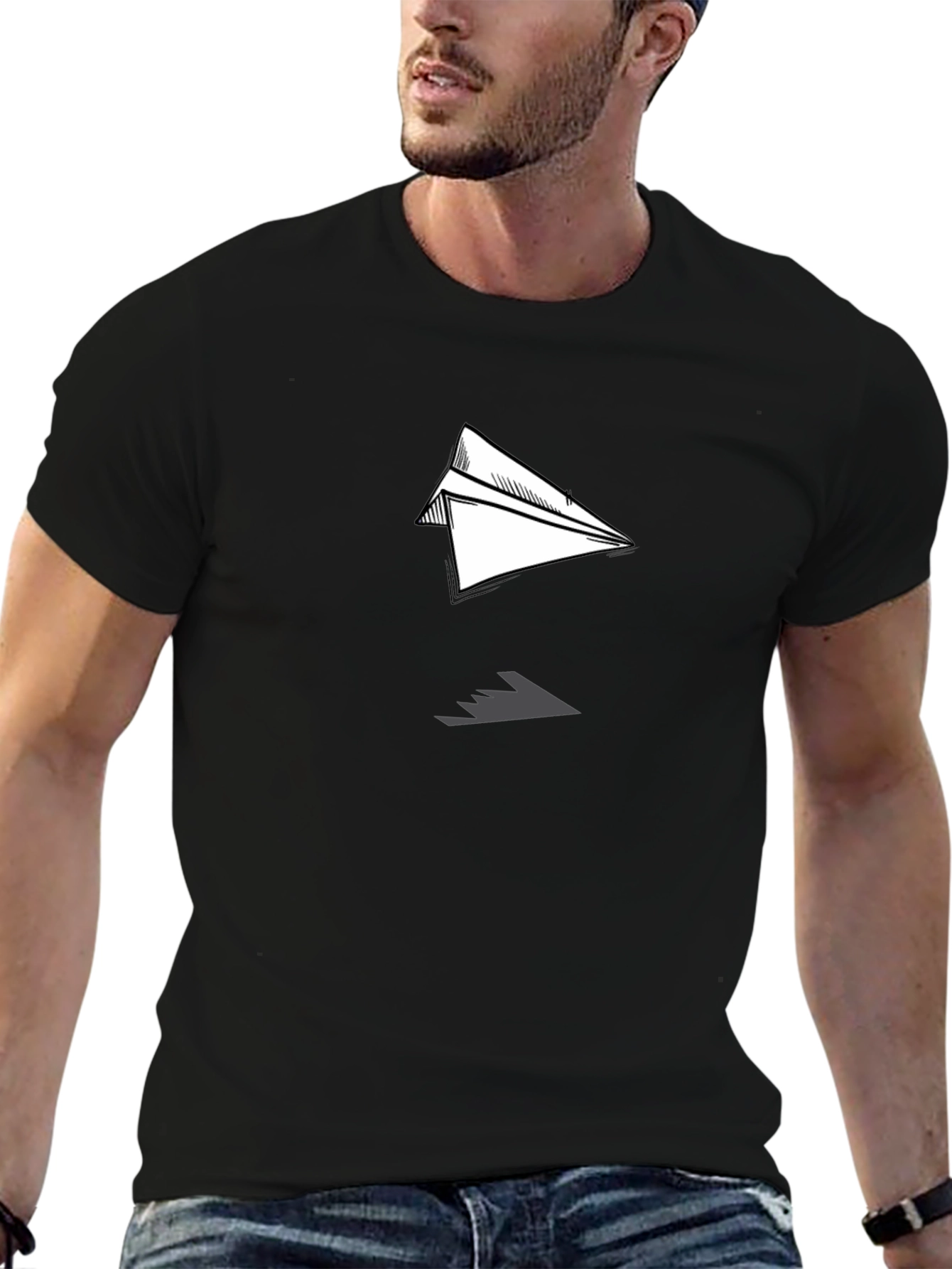 Paper Airplane Graphic Black T-Shirt