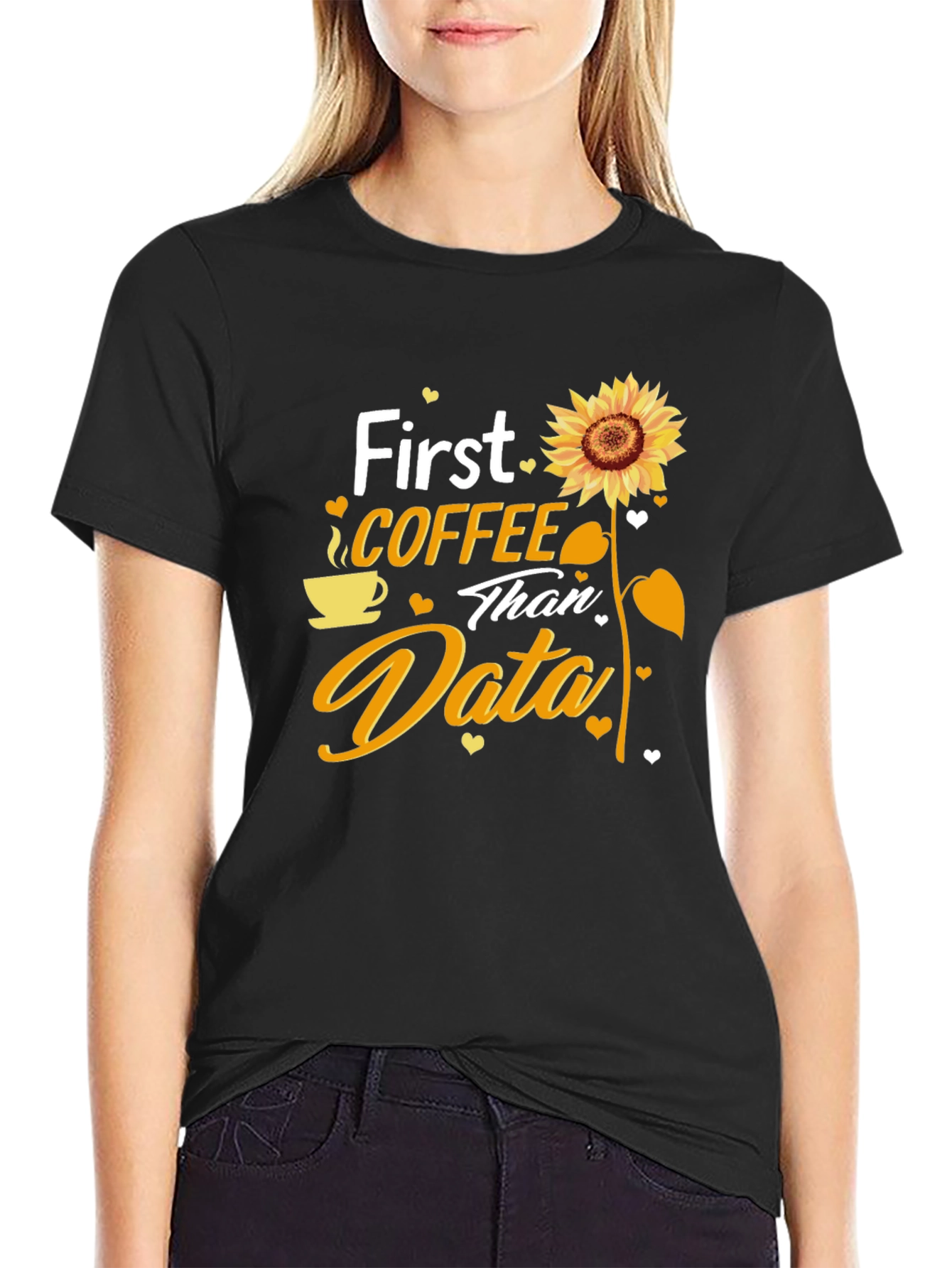 Coffee and Data T-Shirt - Sunflower Design