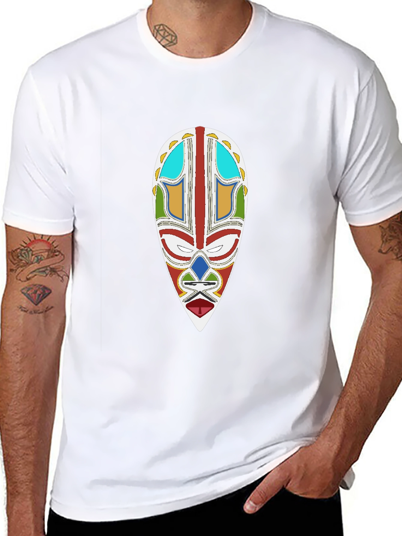 Tribal Mask Graphic Tee - Black Unisex T-Shirt