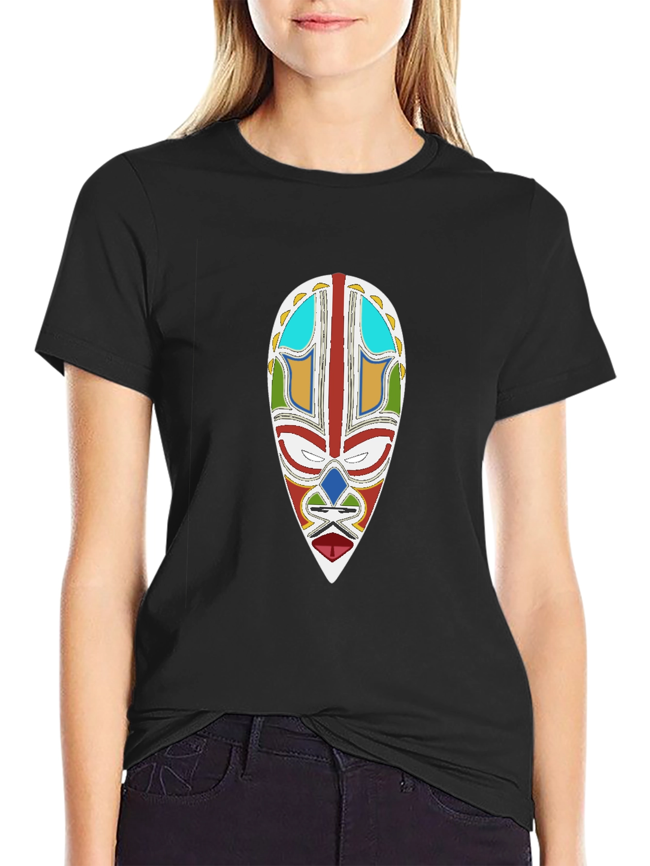 Tribal Mask Graphic Tee - Black Unisex T-Shirt