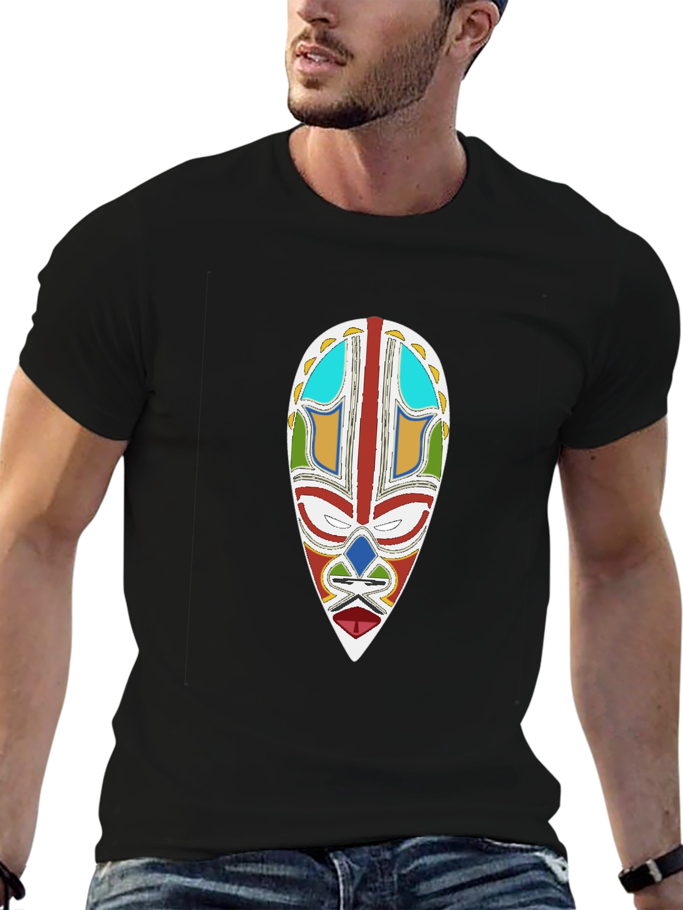 Tribal Mask Graphic Tee - Black Unisex T-Shirt