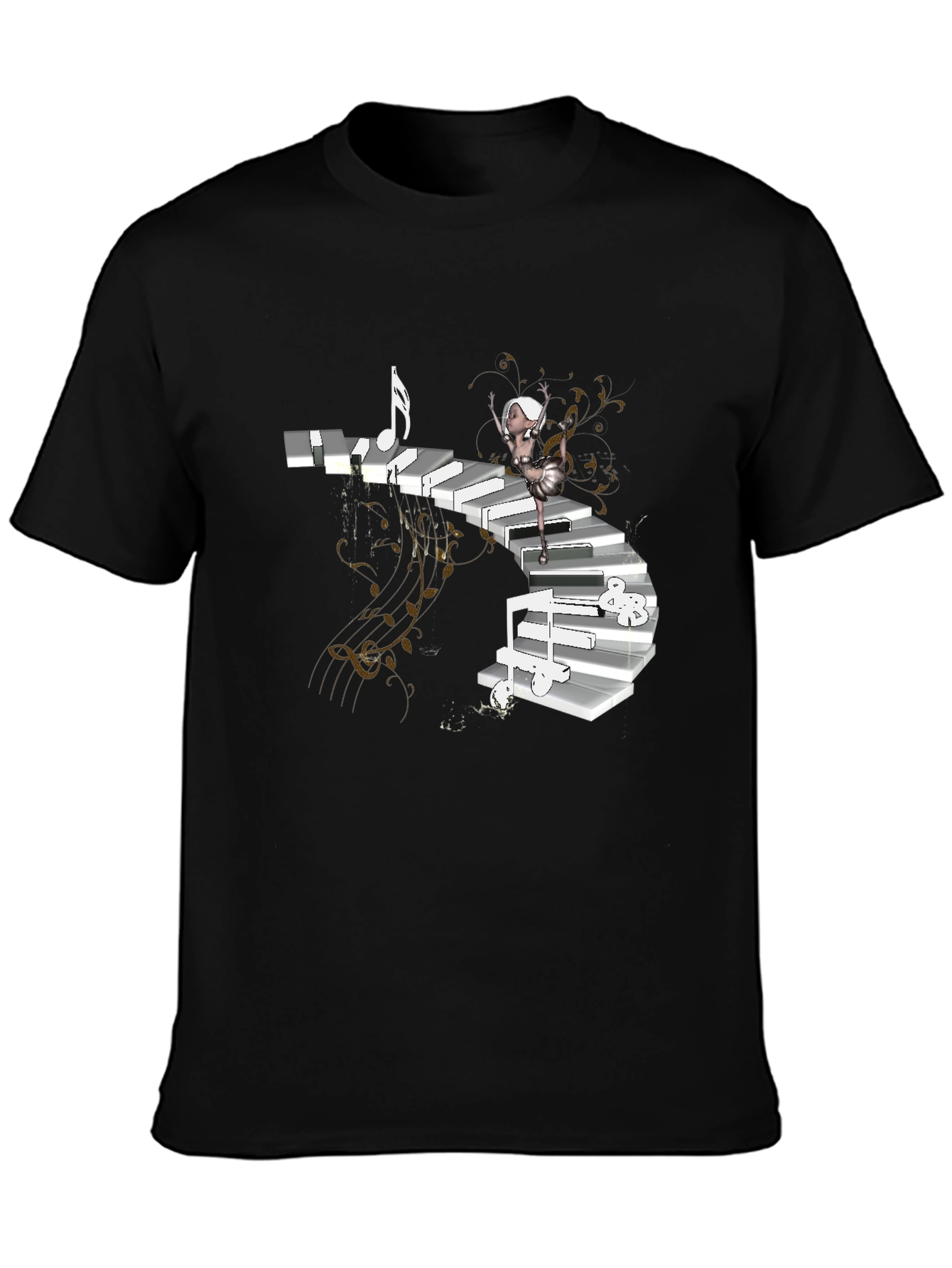 Piano Stairs Dancer Black T-Shirt