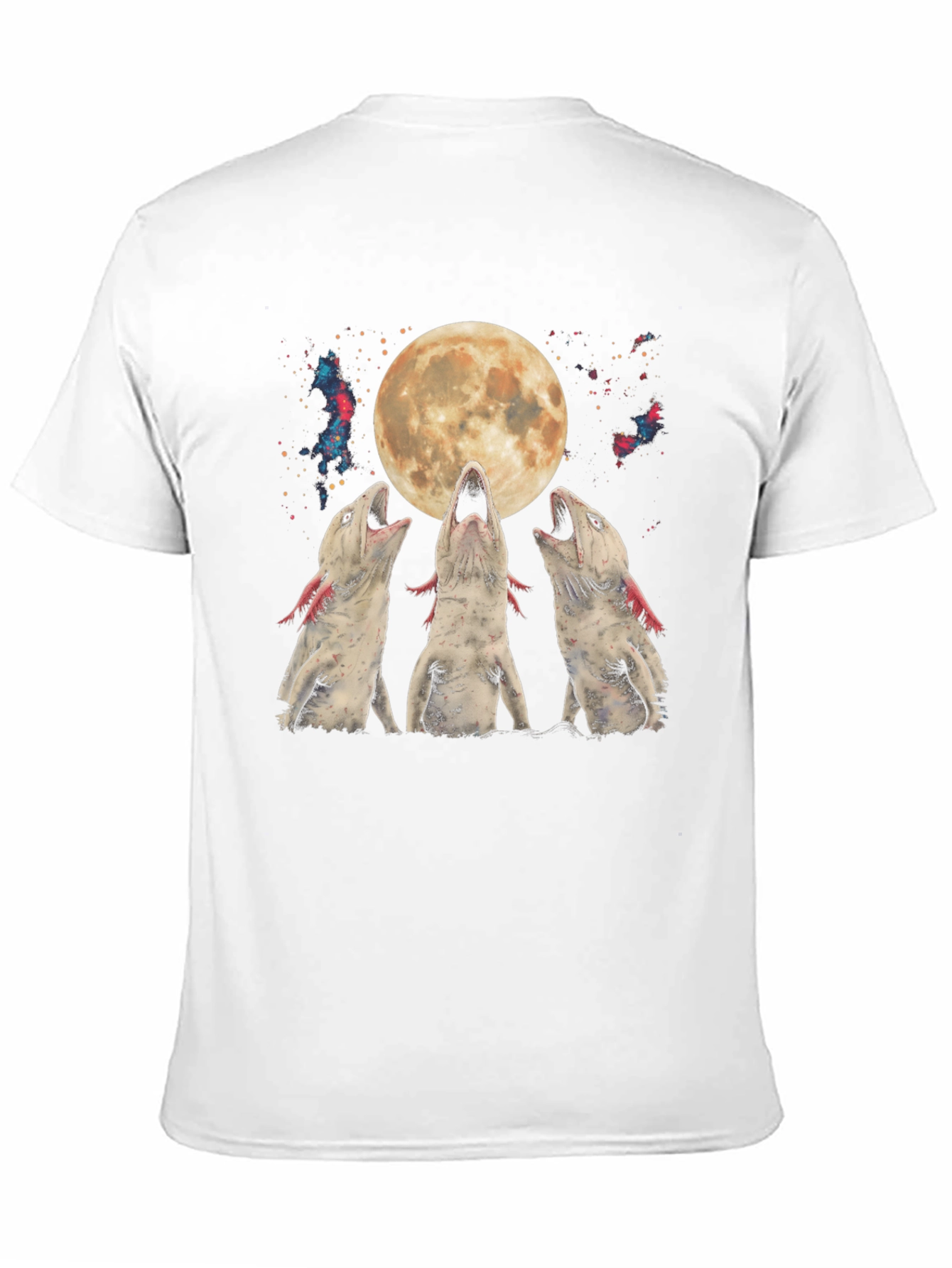 Axolotl Moon T-Shirt - Galaxy Howling Amphibian Tee