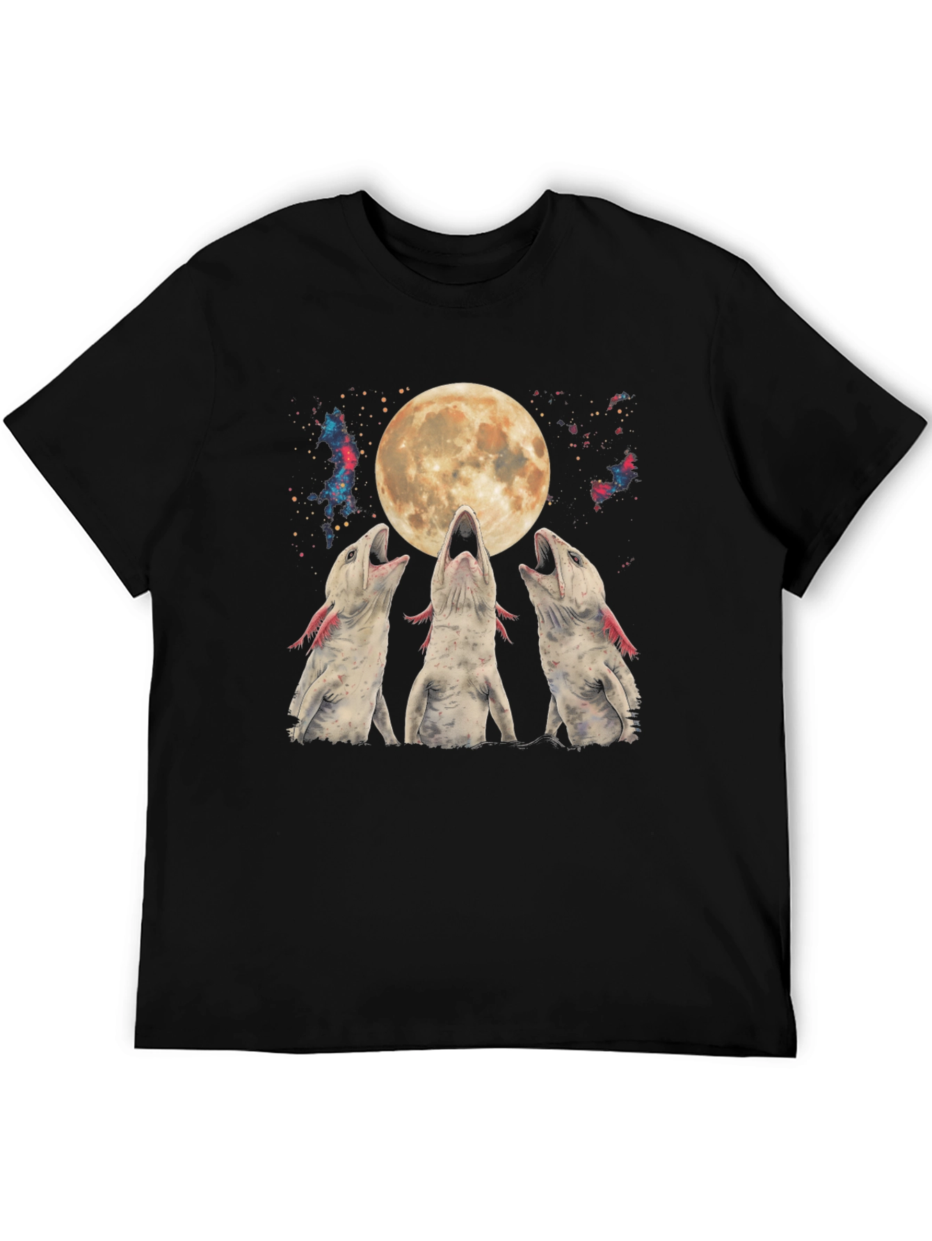 Axolotl Moon T-Shirt - Galaxy Howling Amphibian Tee