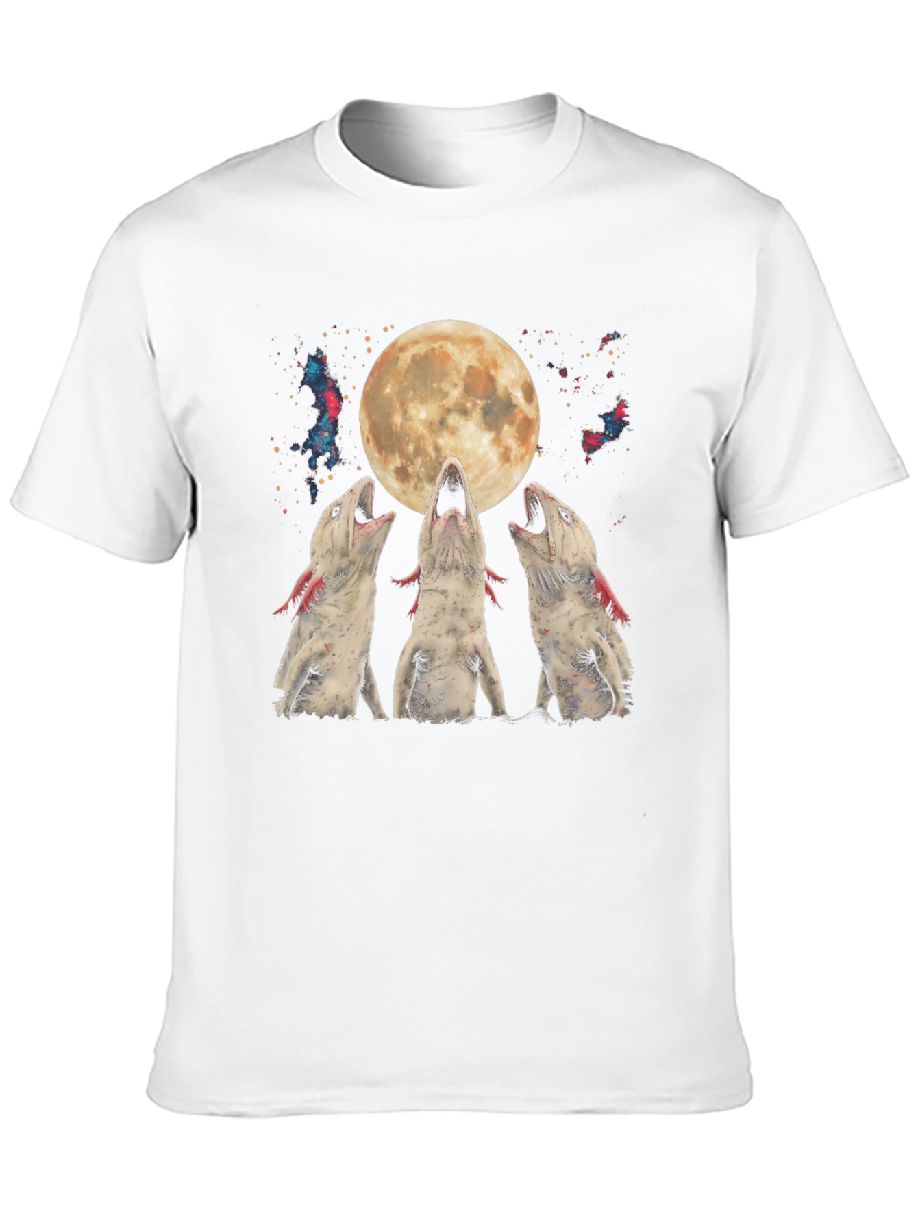 Axolotl Moon T-Shirt - Galaxy Howling Amphibian Tee