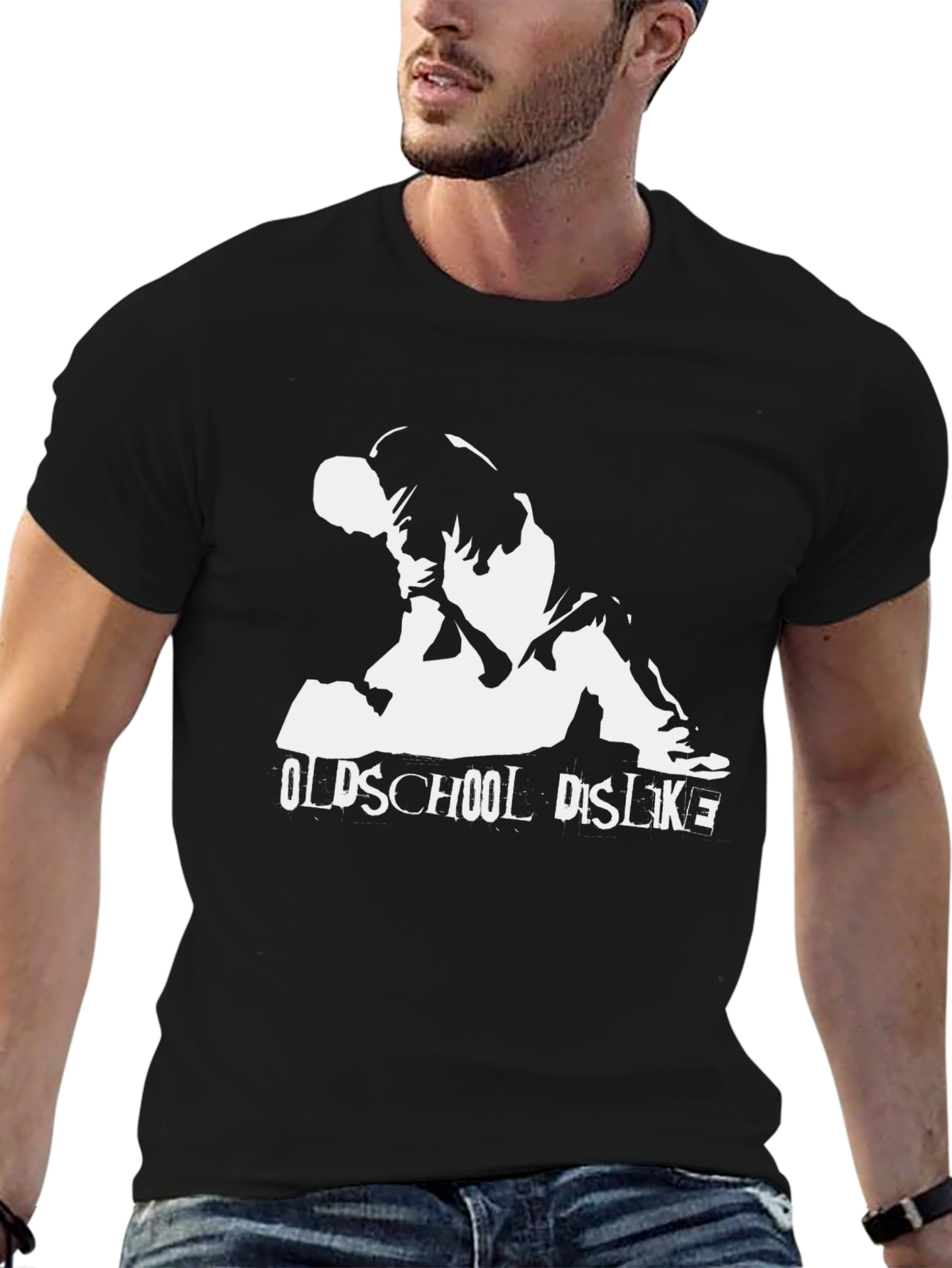 Oldschool Dislike Graphic Tee - Black Cotton Casual
