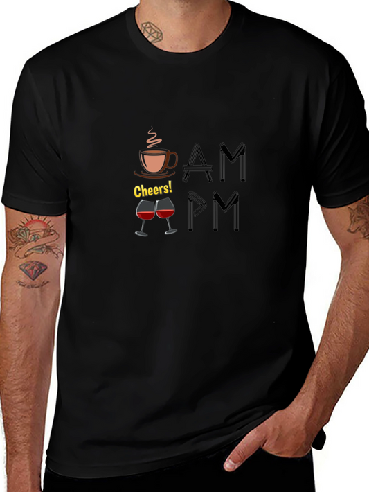 AM PM Cheers T-Shirt - Coffee & Wine Lover Tee