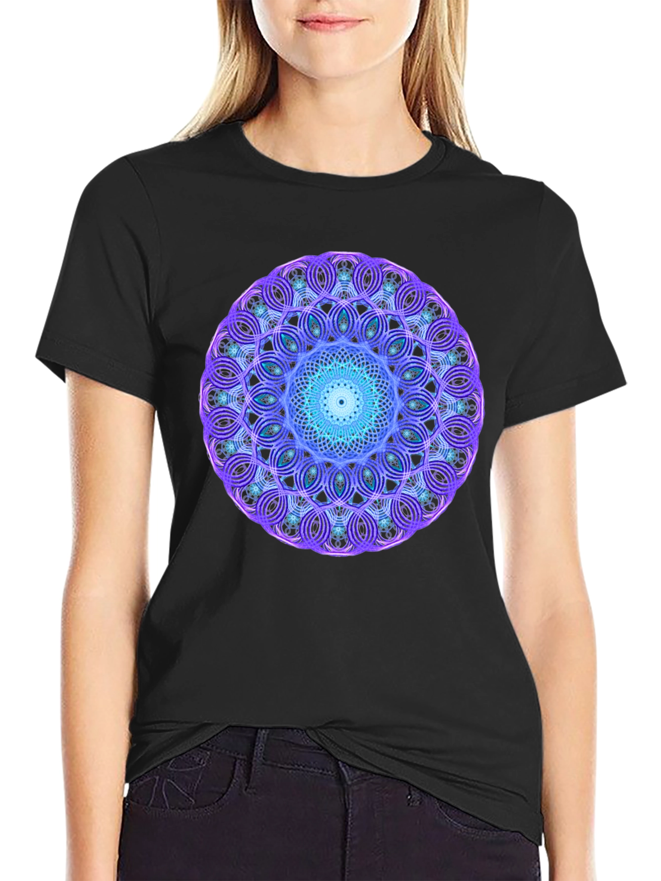 Geometric Mandala Graphic Black Tee
