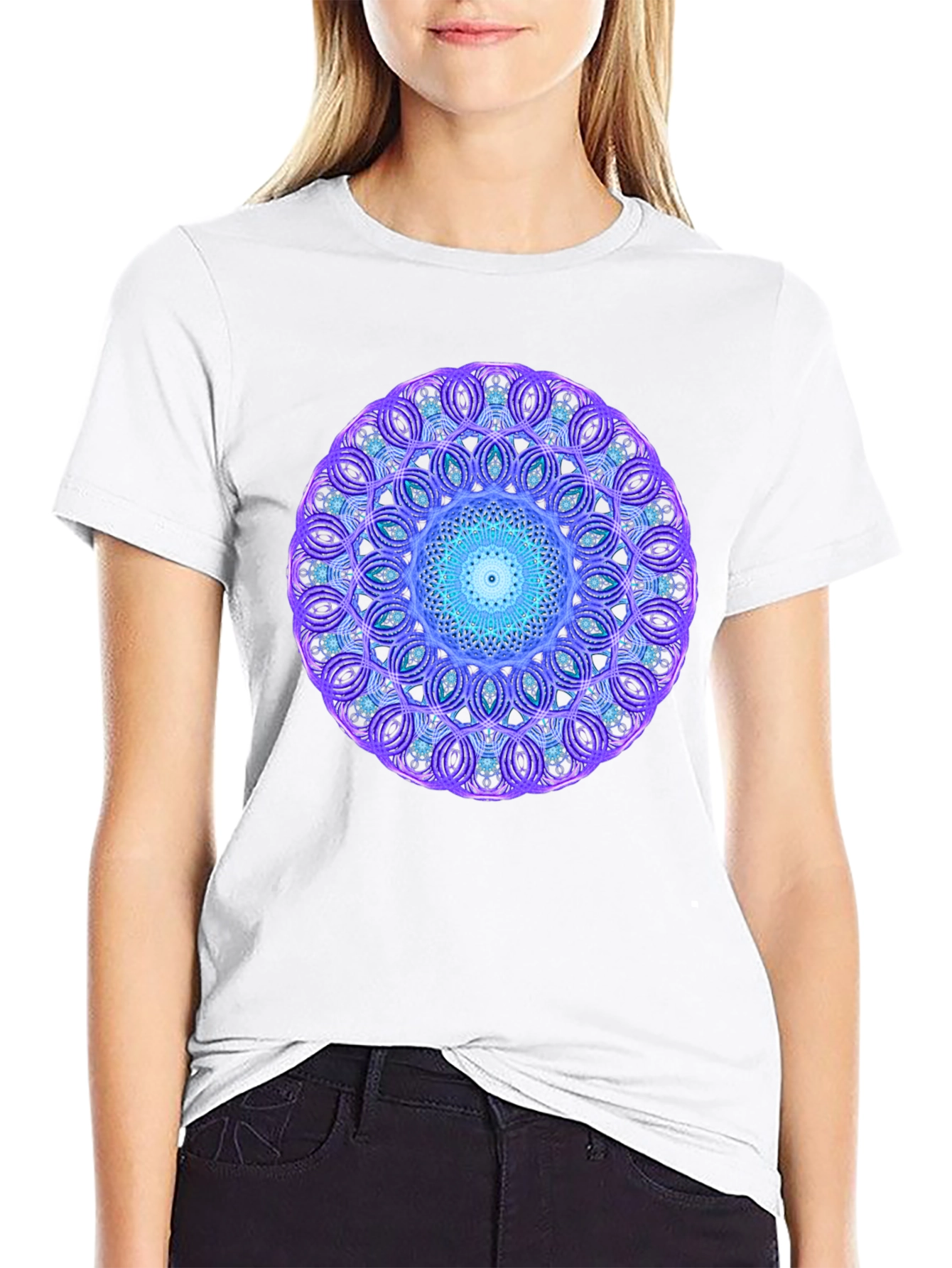 Geometric Mandala Graphic Black Tee