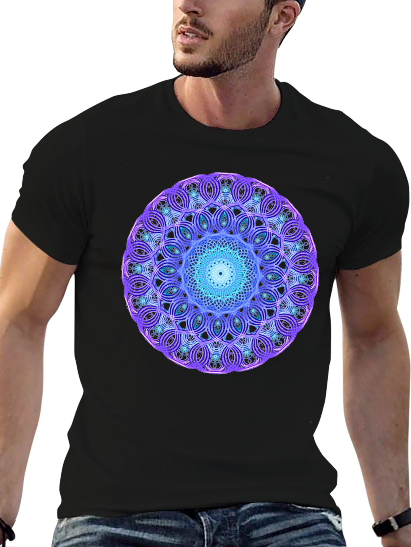 Geometric Mandala Graphic Black Tee